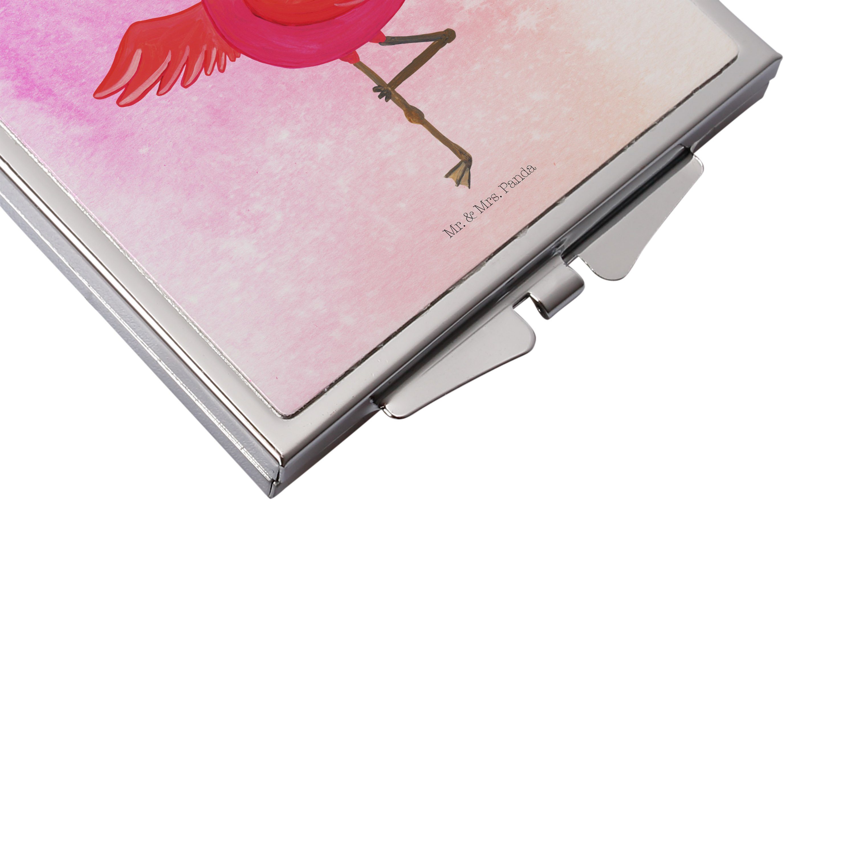 Mr. Geschenk, - & Yoga - Panda Baum, Aquarell Flamingo Mrs. (1-St) Quadrat, S Kosmetikspiegel schminken, Pink