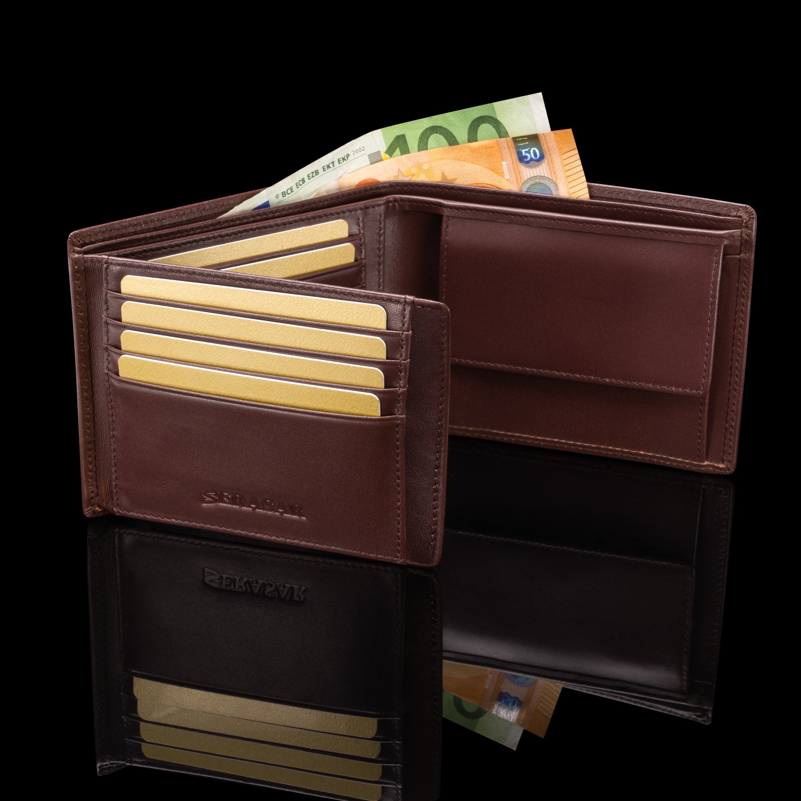 SERASAR Geldbörse Geldbörse  "Space" (1-tlg), mit gegen aus Echtleder RFID-Schutz inkl. Datenklau Geschenkbox Braun