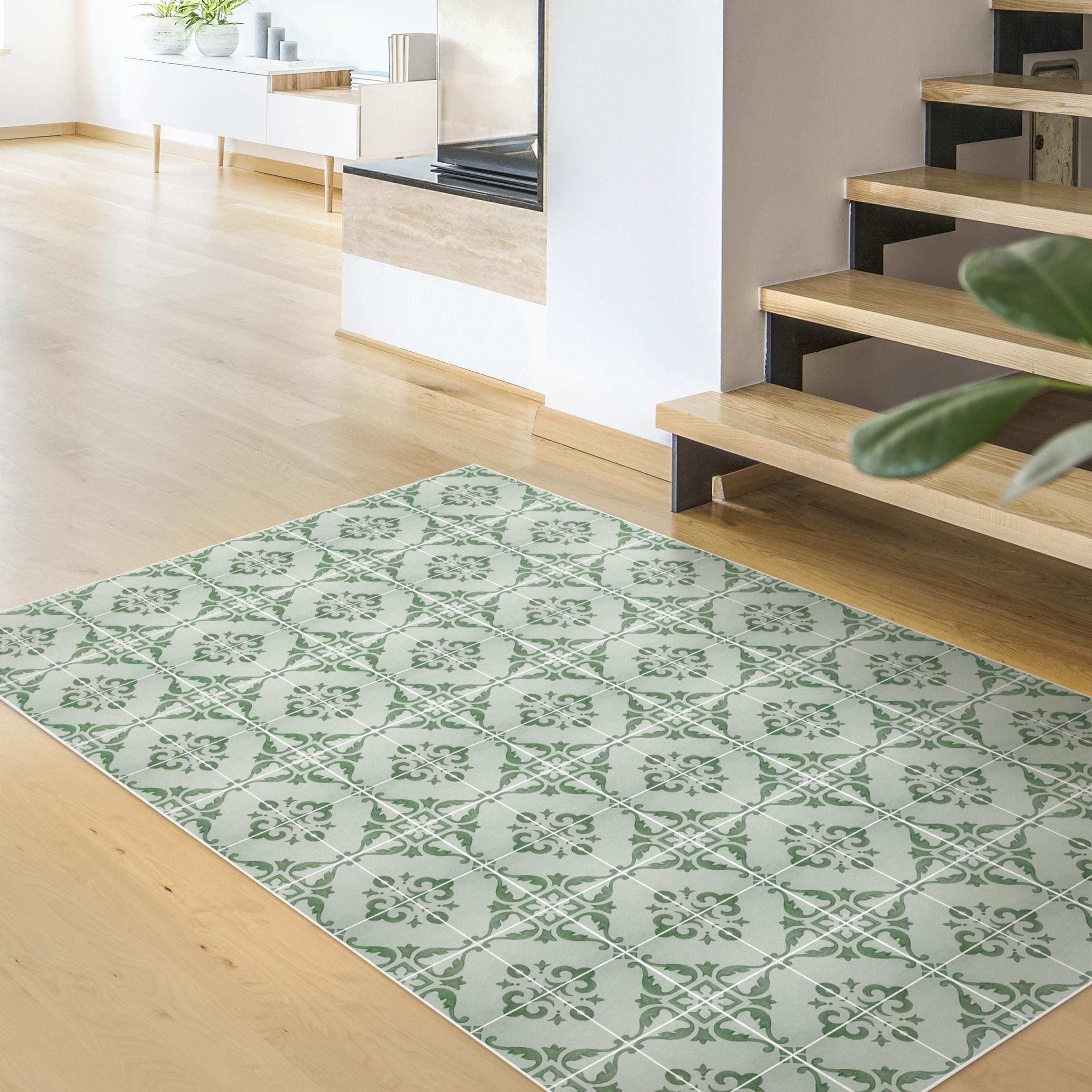 Bilderdepot24 Teppich Vinyl Wohnzimmer Schlafzimmer Flur Küche Fliesen Muster, rechteckig - grün glatt, nass wischbar (Küche, Tierhaare) - Saugroboter & Bodenheizung geeignet
