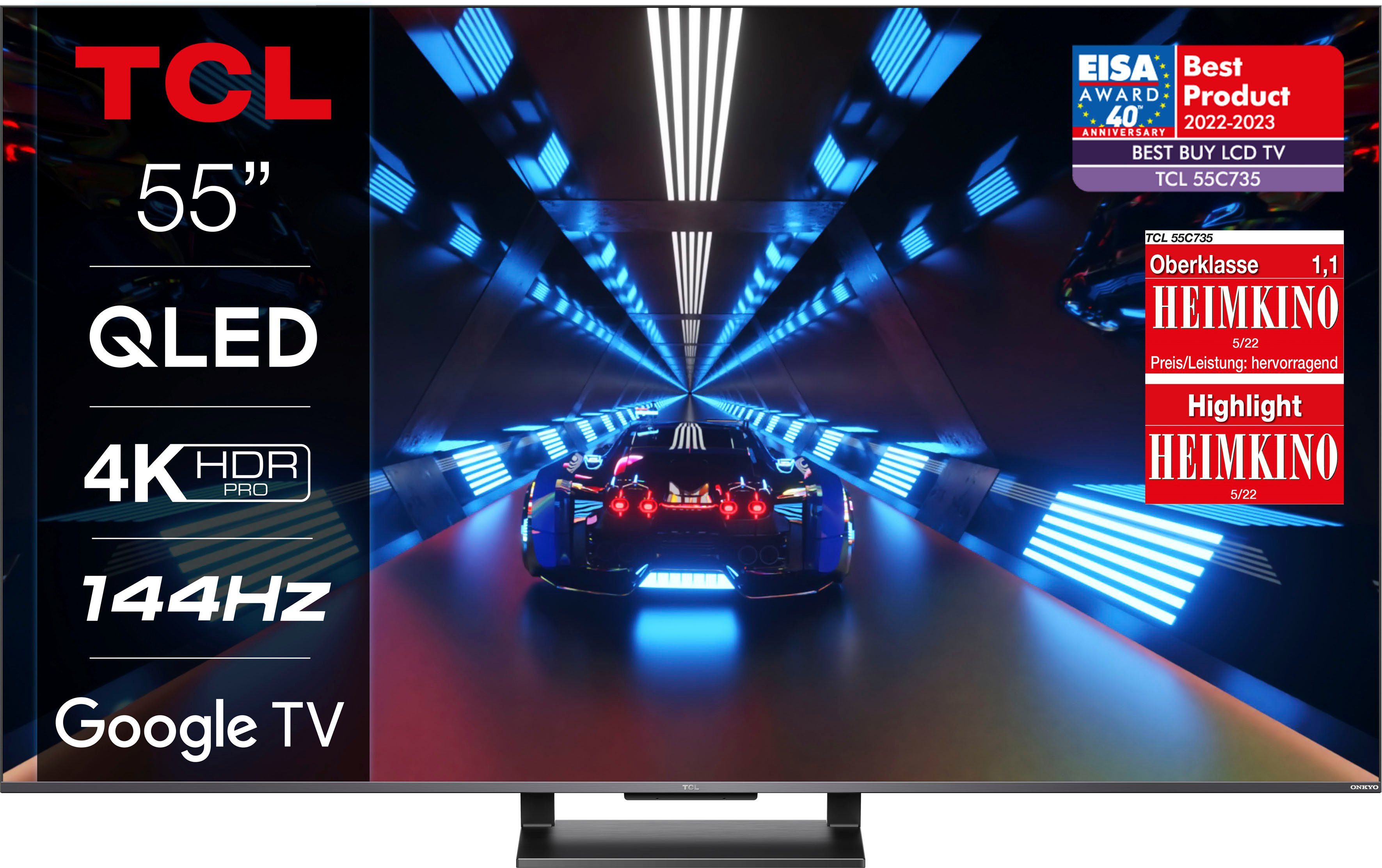 HDR (139 HDMI Metallgehäuse, ONKYO-Sound) TCL Google Ultra 4K Pro, TV, Dolby Atmos, cm/55 Smart- HD, QLED-Fernseher 55C731X2 2.1, Zoll, 4K TV,