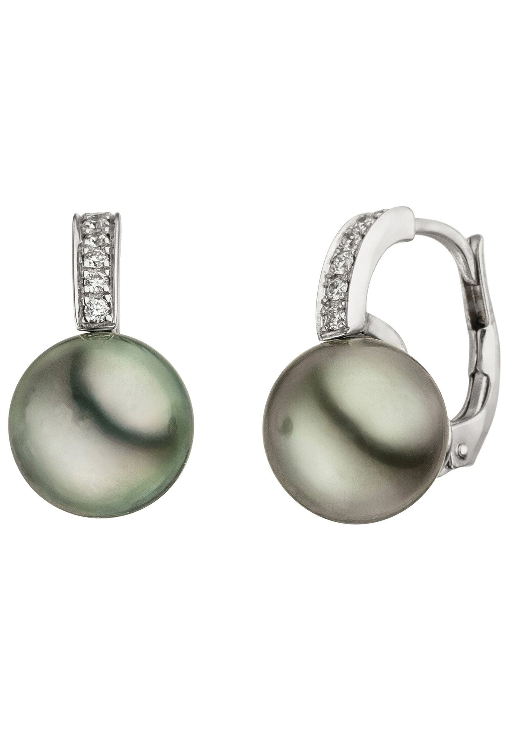 JOBO Perlenohrringe, 585 Weißgold mit T...