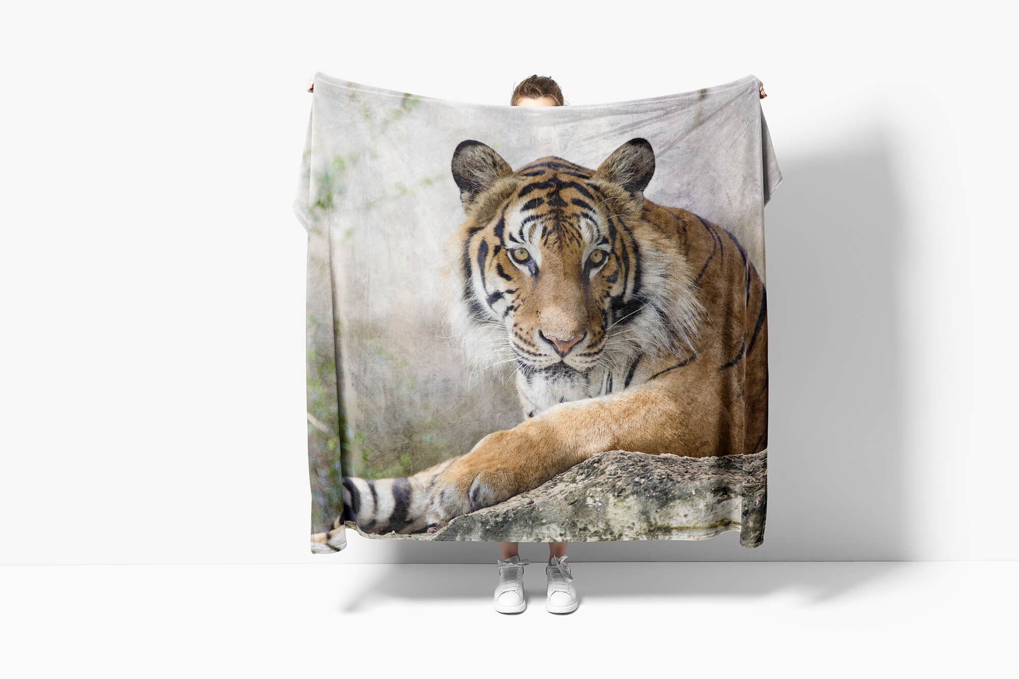 Handtücher Handtuch Strandhandtuch Saunatuch Kuscheldecke mit Tiermotiv großer Tiger, Baumwolle-Polyester-Mix (1-St), Handtuch