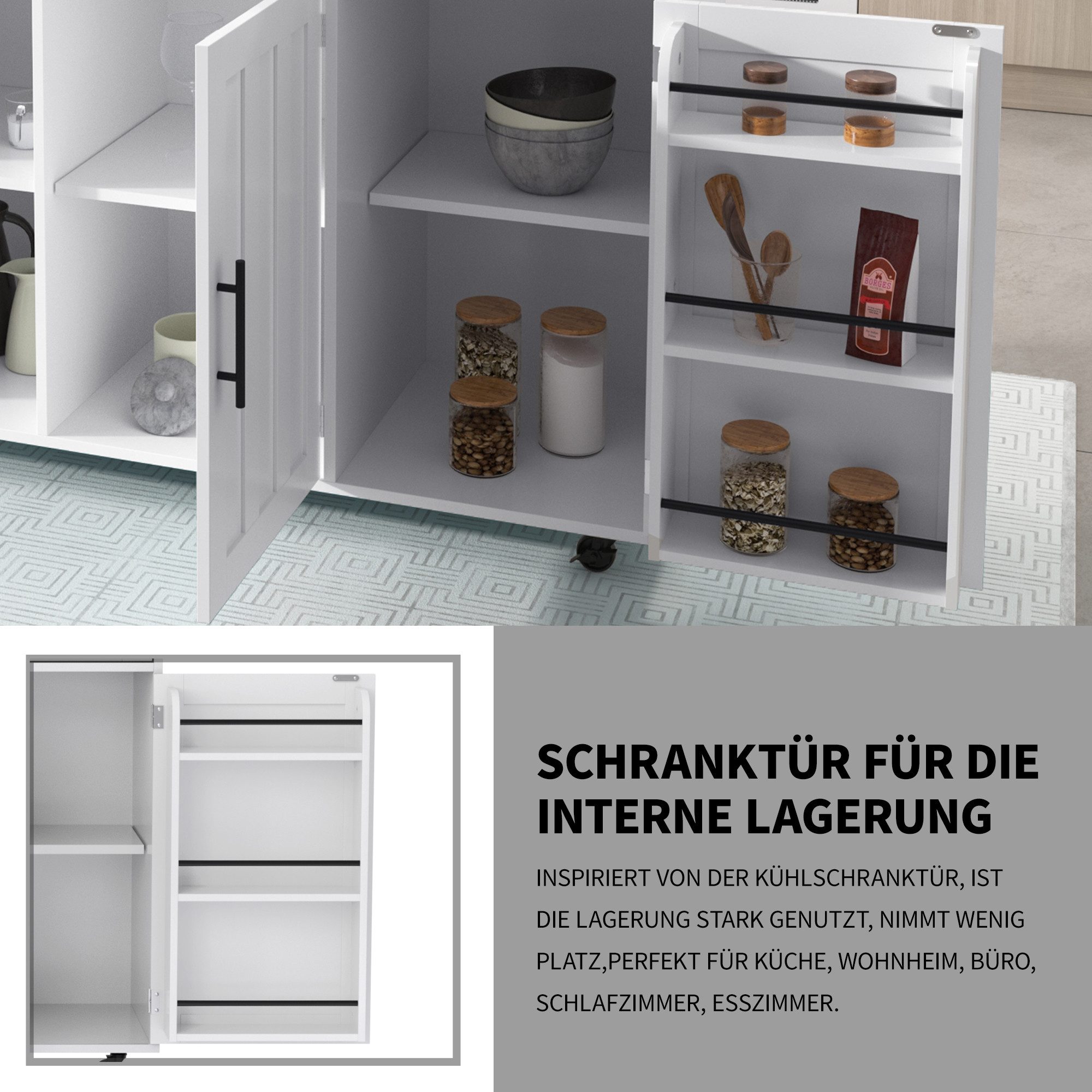 Merax Küchenwagen mit erweiterbarer Arbeitsplatte, Kücheninsel mit 5 Rollen günstig online kaufen