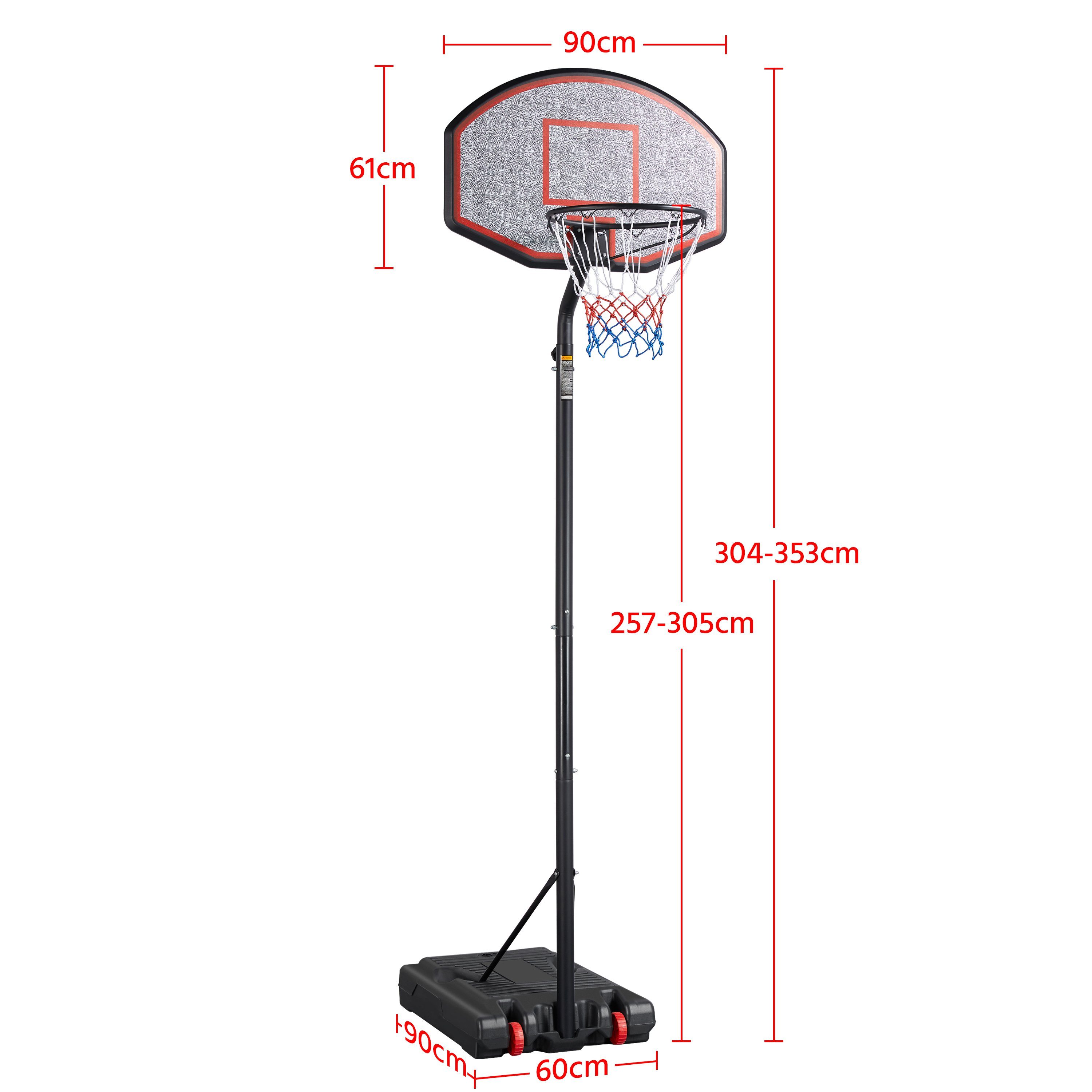 Yaheetech Basketballständer, Basketballkorb mit Rollen, verstellbar  Korbhöhe 304-353 cm