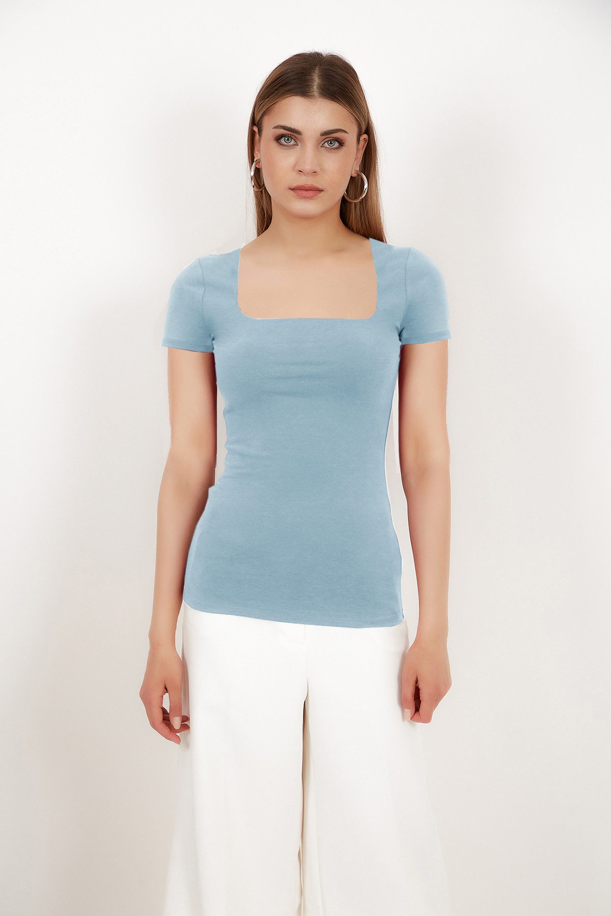 Vivienne Fashion T-Shirt DOMI Hochwertiges Damen Modal Shirt mit Karree- Ausschnitt