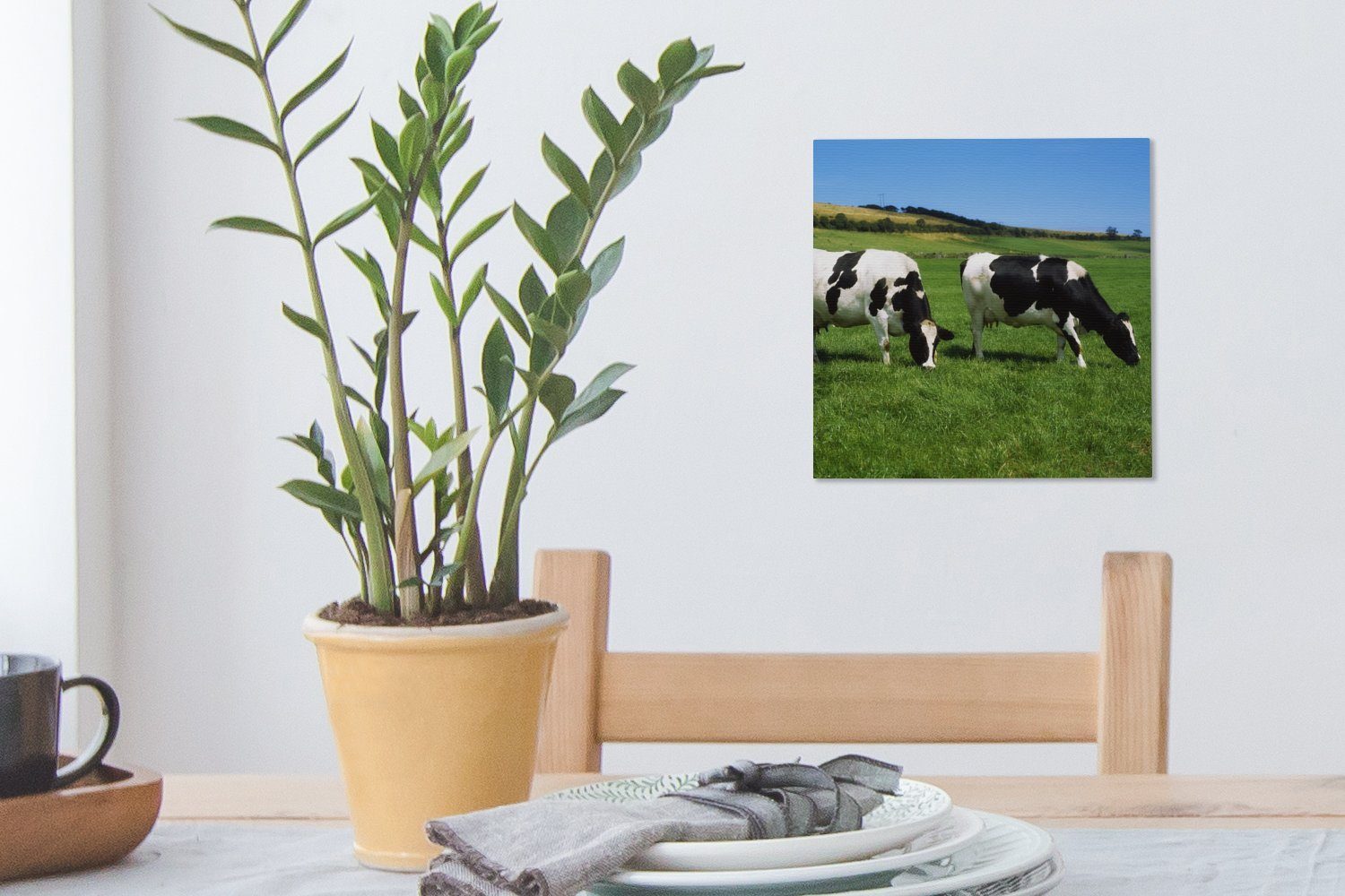 OneMillionCanvasses® Leinwandbild Kuh - Schlafzimmer Gras, (1 Tiere St), Wohnzimmer für Leinwand Bilder bunt 