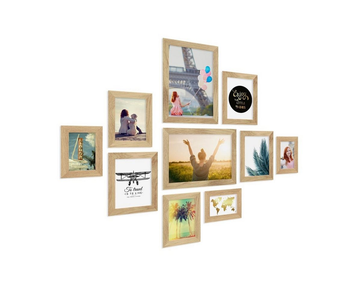 PHOTOLINI Bilderrahmen 10er Set breite Rahmen in verschiedenen Formaten für Einzelbilder, für 10 Bilder (10er Set), MDF Holz, Acrylglas & Zubehör, Formate 10x15 bis A4 / 21x30 cm