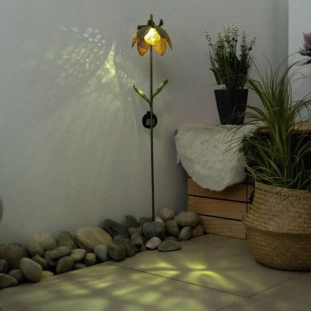 Lampe Solarleuchte, LED-Leuchtmittel Solar LED Crackle-Glas Blume Steck verbaut, Außen fest Kugel etc-shop Kaltweiß, Leuchte LED