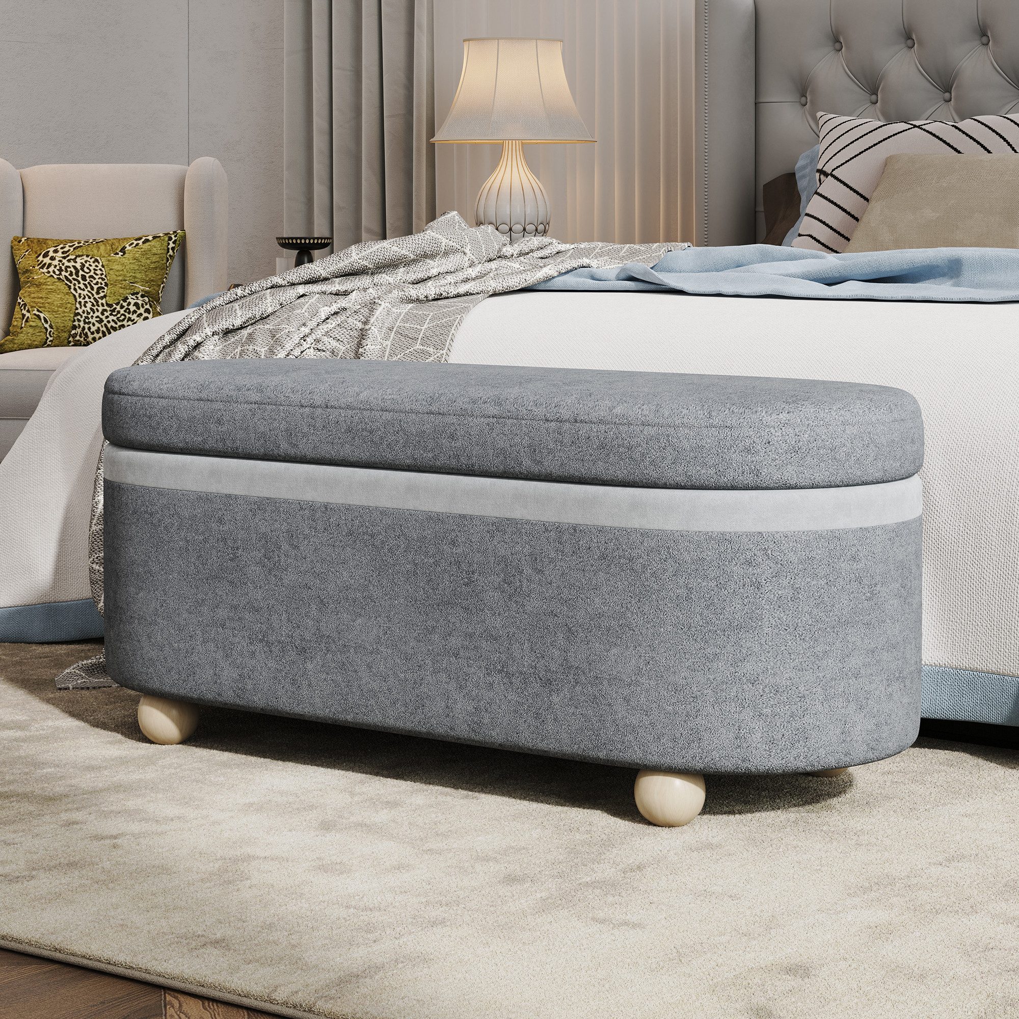 Merax Sitzbank mit Stauraum, Truhe mit Deckel (1-St., Polsterbank mit Fleece-Optik, Aufbewahrungskiste), für Wohnzimmer & Schlafzimmer