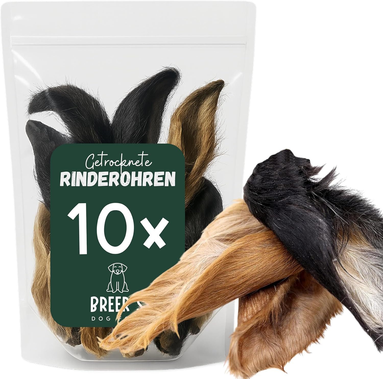 Breers Pet Food Rinderohren mit Fell getrocknet 10 Stück Kausnack Hundeleckerlie, Einzelfuttermittel für Hunde für: Hunde, Harter Kauartikel, Leckerli getreidefrei, Hundesnack zuckerfrei