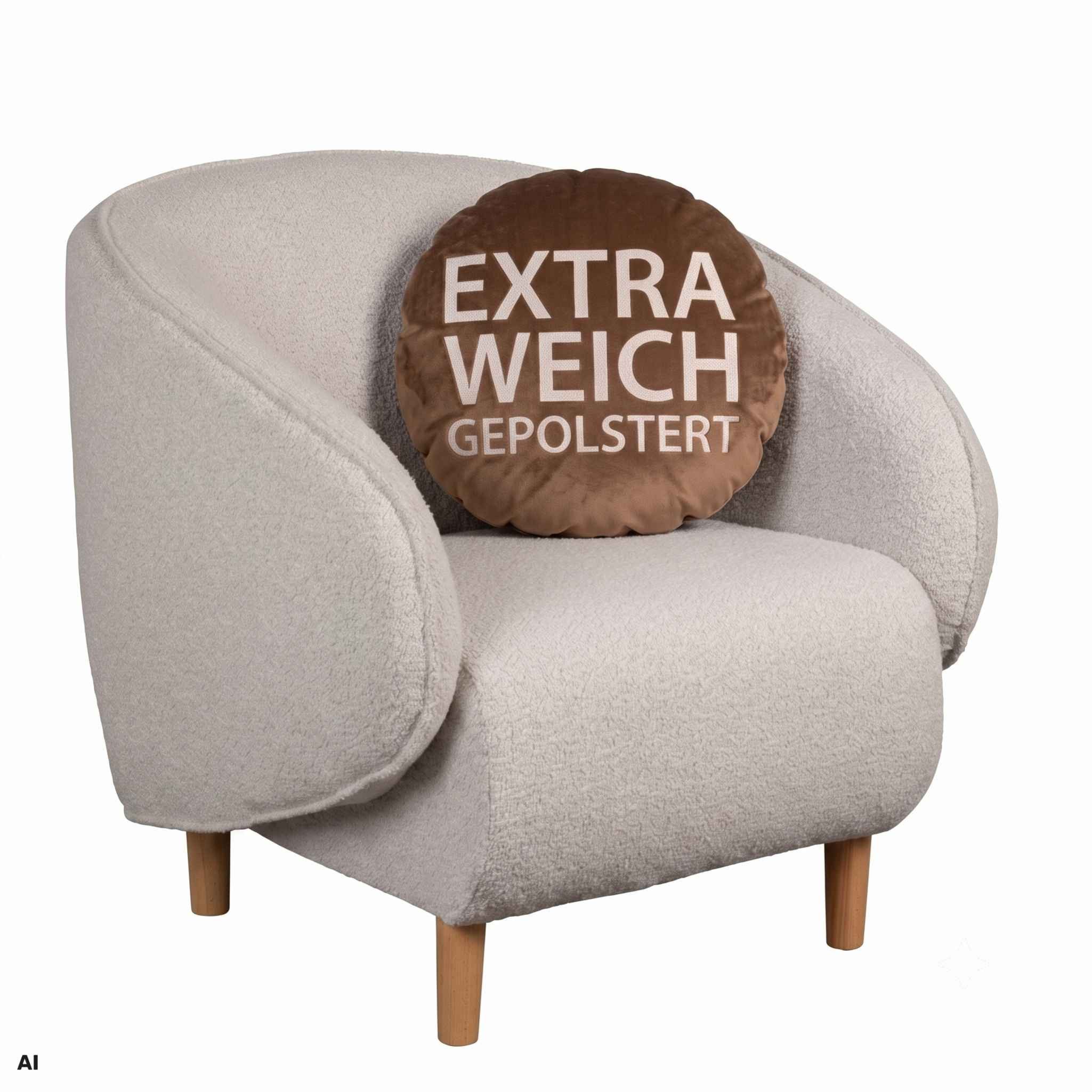 MR.DEKO Loungesessel Alezio – Cocktailsessel skandinavisch, bequem, 85x78x86 cm, beige (Einzelsessel, montiert geliefert, vielseitig kombinierbar, 1-St), Bequemer Sessel mit Armlehnen & Rückenlehne aus Strukturstoff