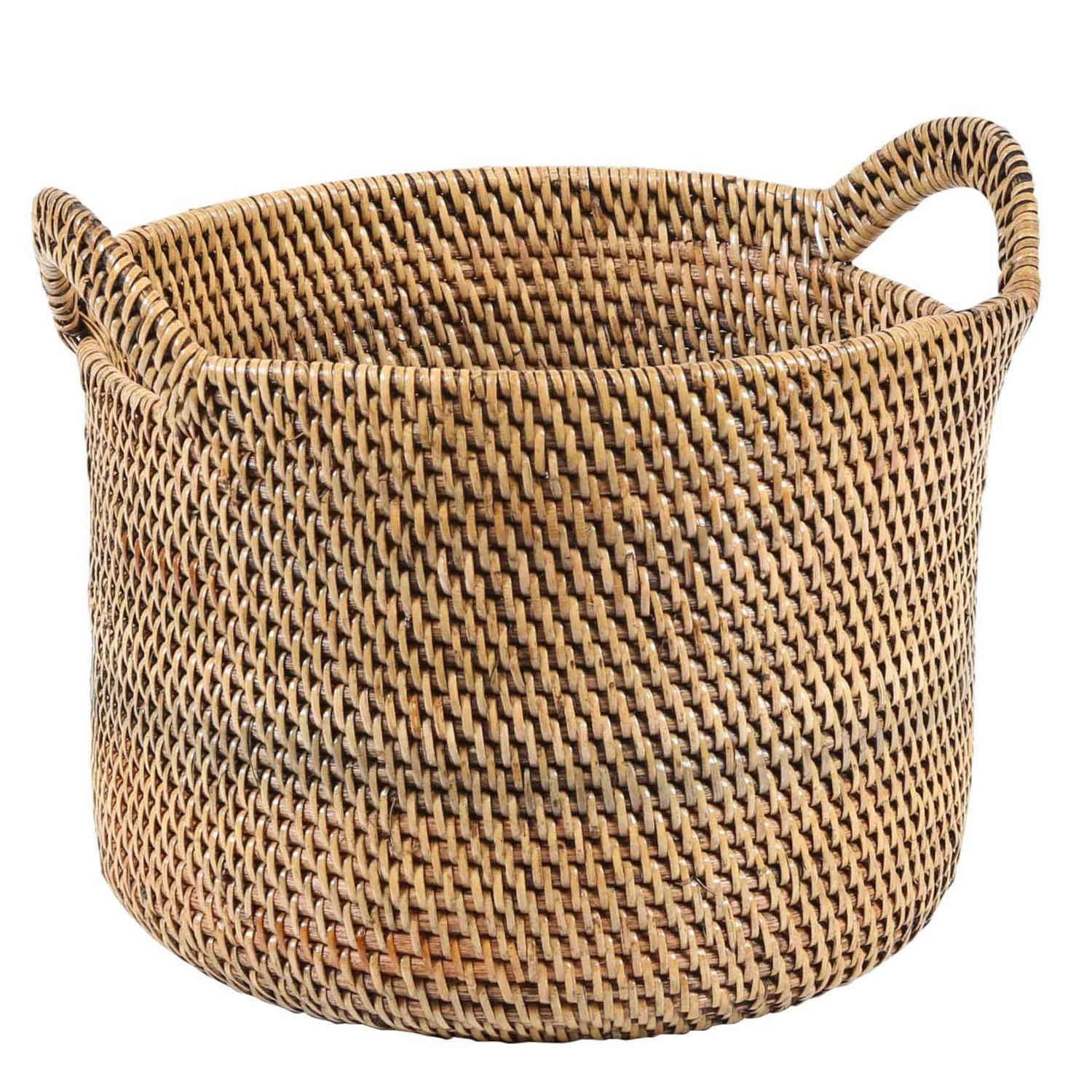 Casa Moro Flechtkorb Rattan Korb ELIE BRAUN Weidenkorb Allzweckkorb (Aufbewahrungskorb mit Griff, Pflanzkorb rund Blumenkorb), Boho Chic Rattankorb Obstkorb