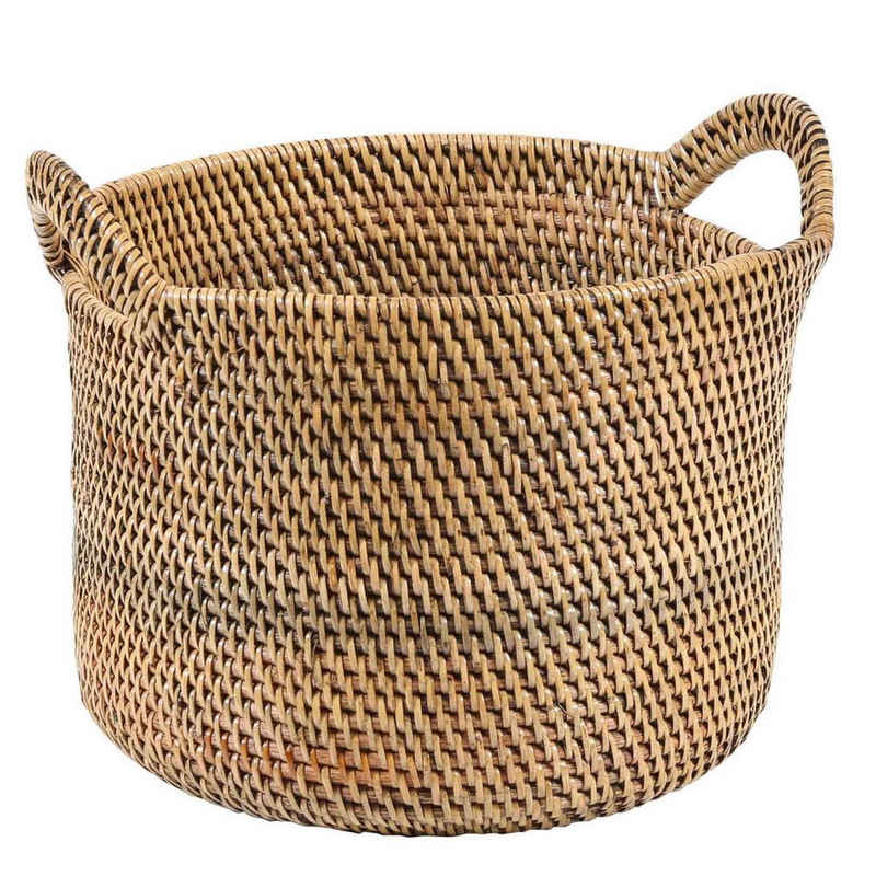 Casa Moro Flechtkorb Rattan Korb ELIE BRAUN Weidenkorb Allzweckkorb (Aufbewahrungskorb mit Griff, Pflanzkorb rund Blumenkorb), Boho Chic Rattankorb Obstkorb