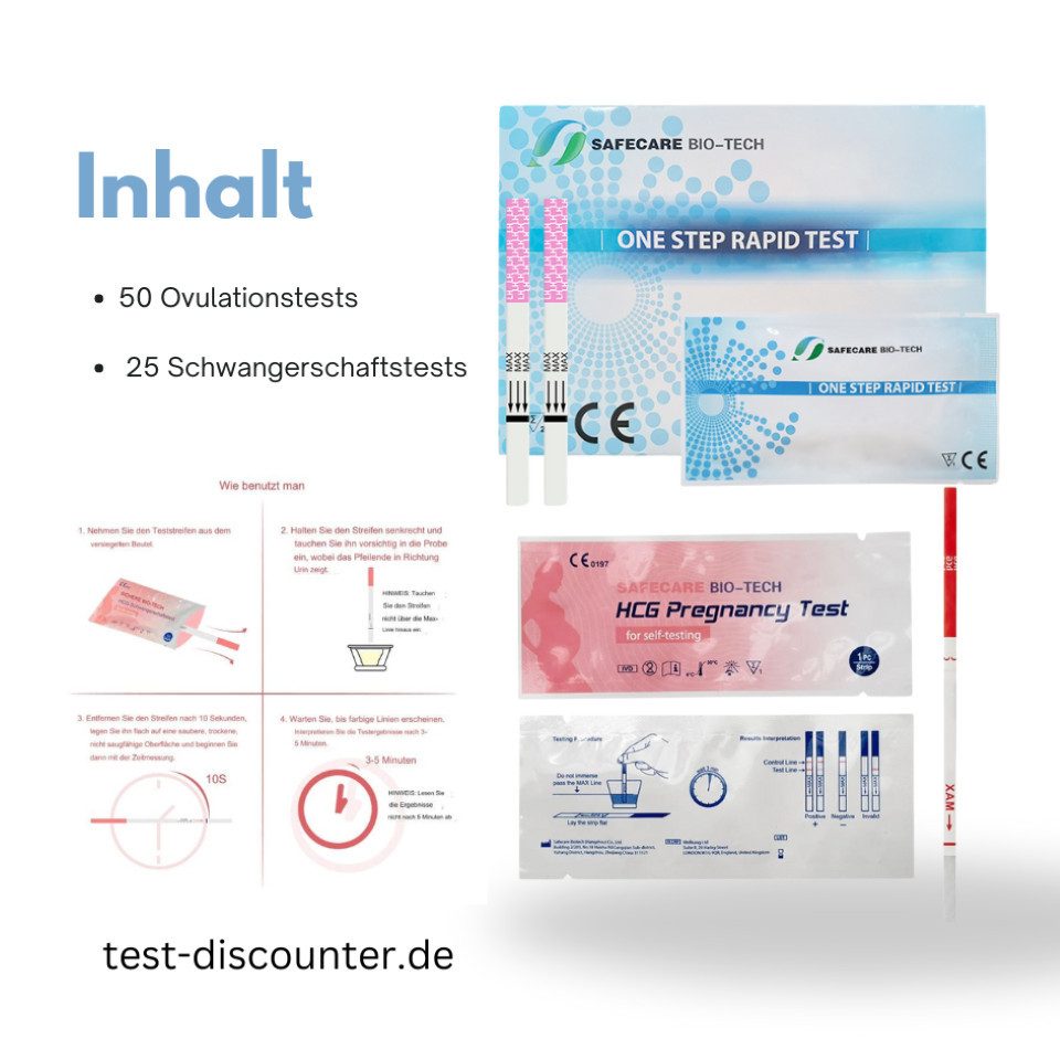 Schwangerschaftstest SAFECARE Kombipackung: 50 Ovulationstests & 25 Schwangerschaftstests