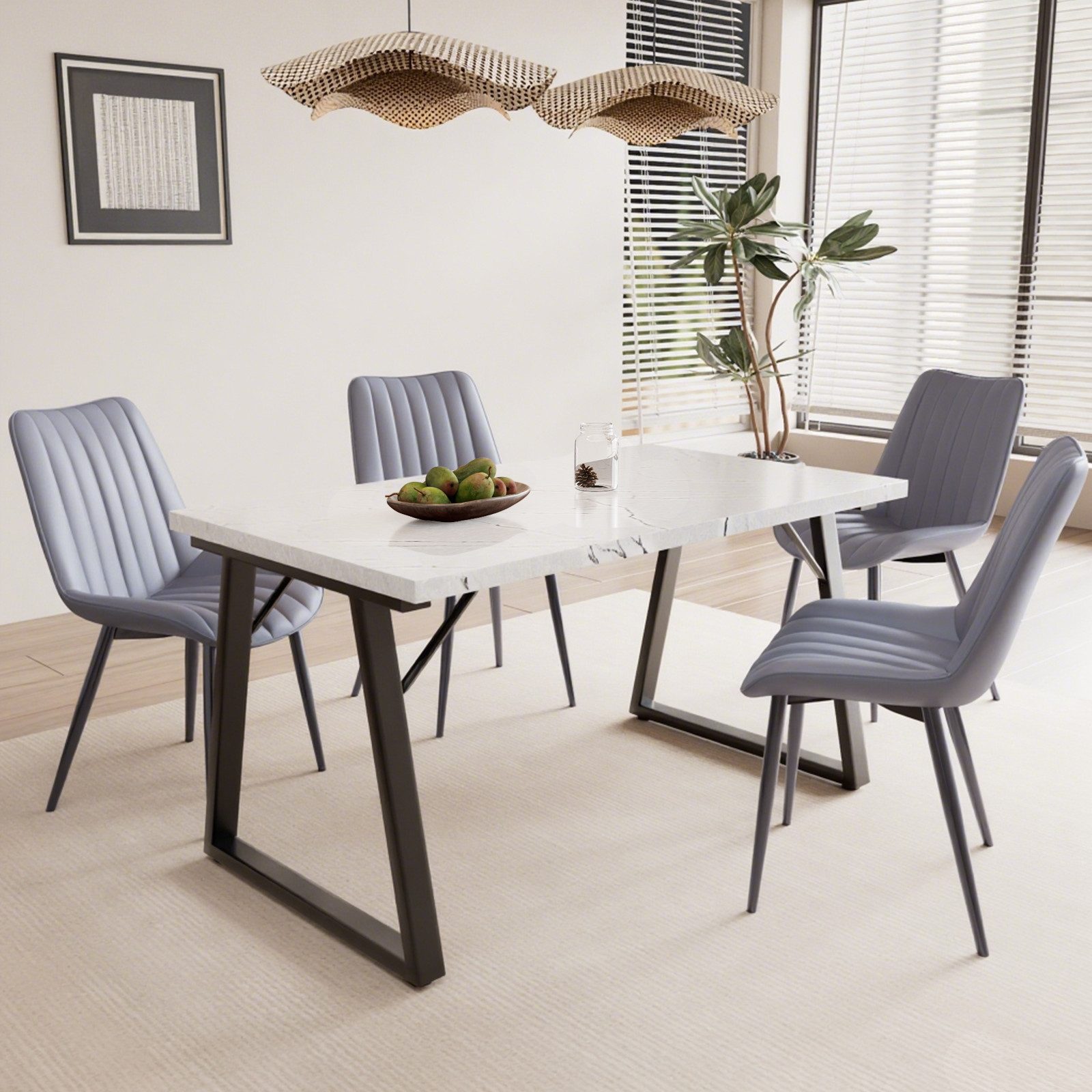 HOMAVO Essgruppe 5-teilig – Esstisch mit 4 Polsterstühlen, modern & vielsei günstig online kaufen