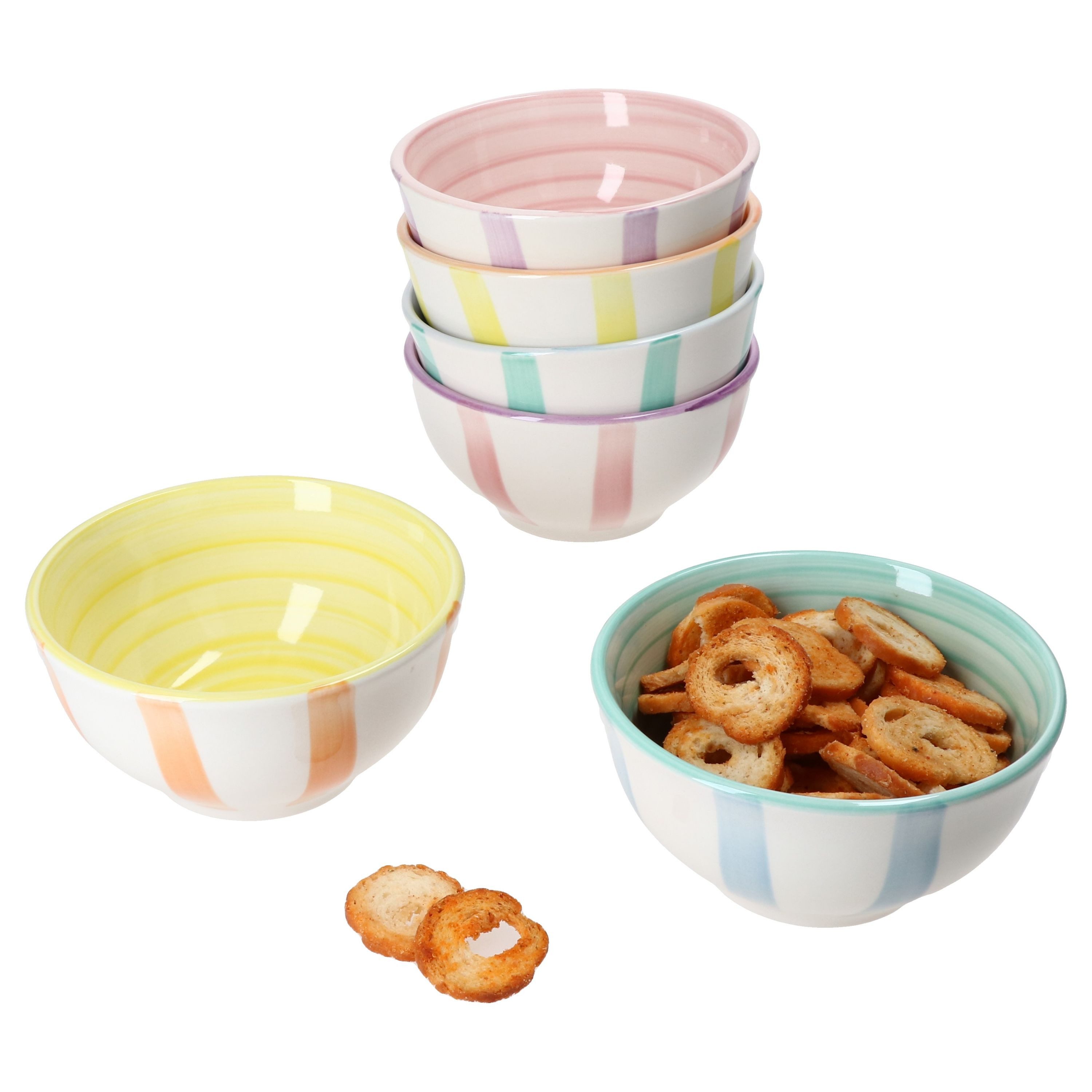 MamboCat Dipschale Beach Pastello Stripes 6er Set Snack- &Dip-Schälchen 12cm 220ml, Steingut