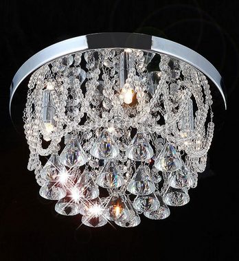 Lewima Deckenleuchte Kristall aus Glas Deckenlampe Silber, LED wechselbar Lichtfarbe und Stärke beliebig, Starterkin in Warmweiß, Ø35cm luxuriös mit 4xG9 Led Leuchtmittel