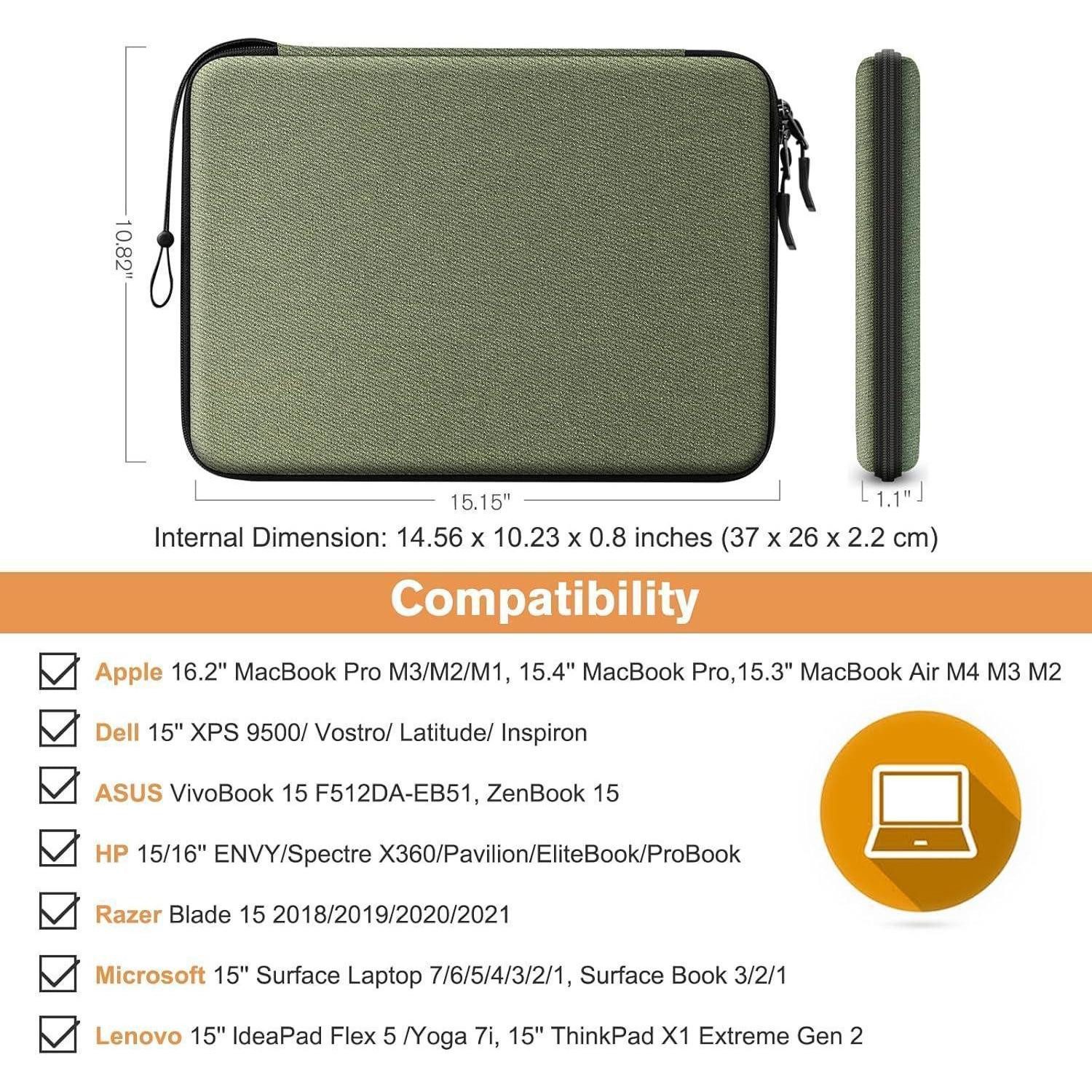 LuxusKollektion Laptoptasche Laptop Tasche 15,3 15,4 16 MacBook Air Pro stoßfest Hülle ZB Moosgrün