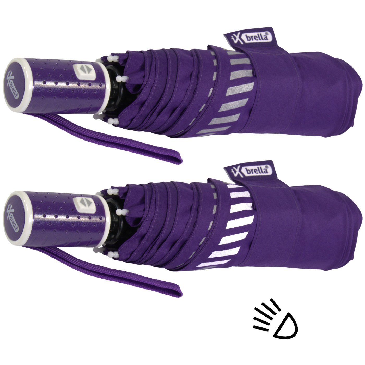 iX-brella Taschenregenschirm für Kinder Safety Reflex mit Auf-Zu-Automatik, kräftige Farben mit reflektierenden Streifen