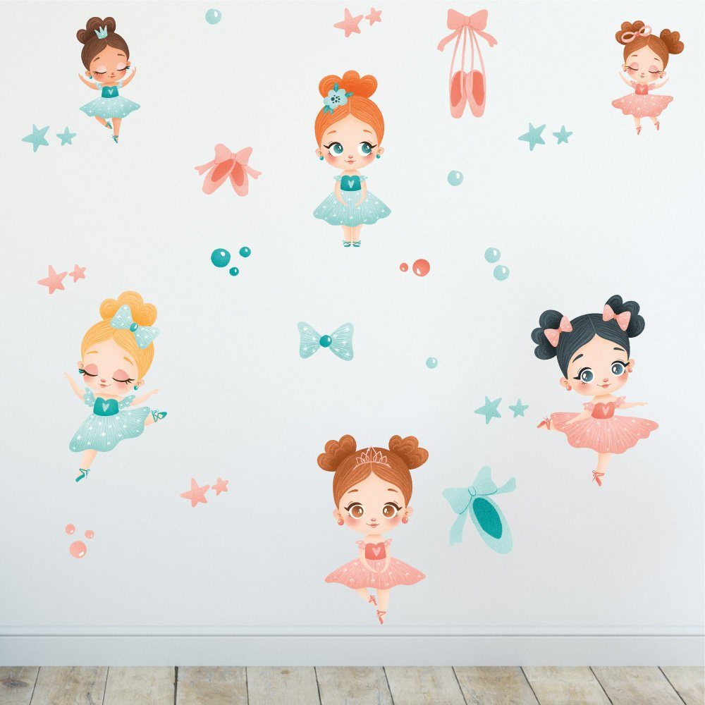 Sunnywall Wandtattoo Ballerina - Wandtattoo Kinderzimmer Baby Wandaufkleber (6 St), konturgeschnitten