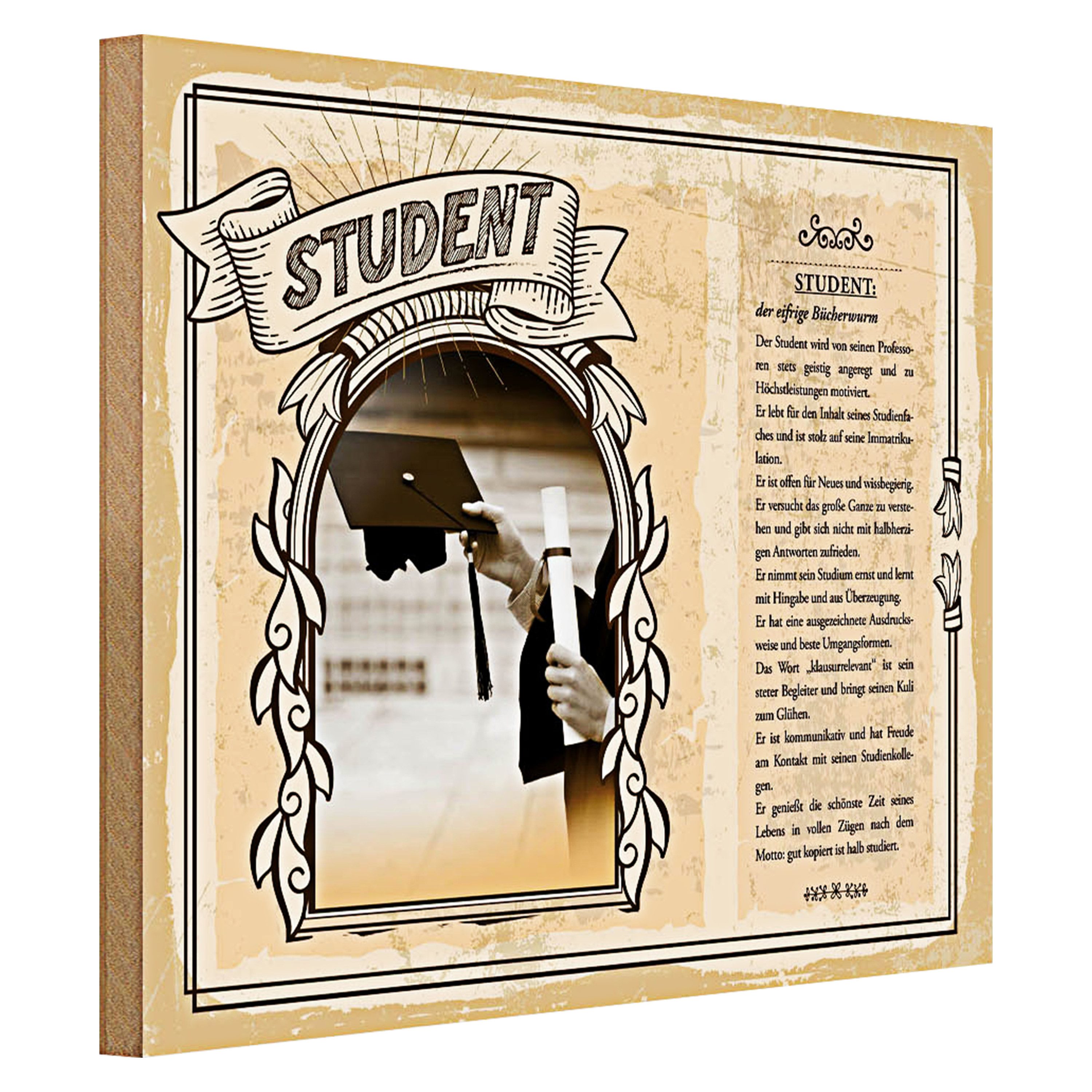 Roomando Holzbild Berufe 40x30cm Student der eifrige Bücherwurm