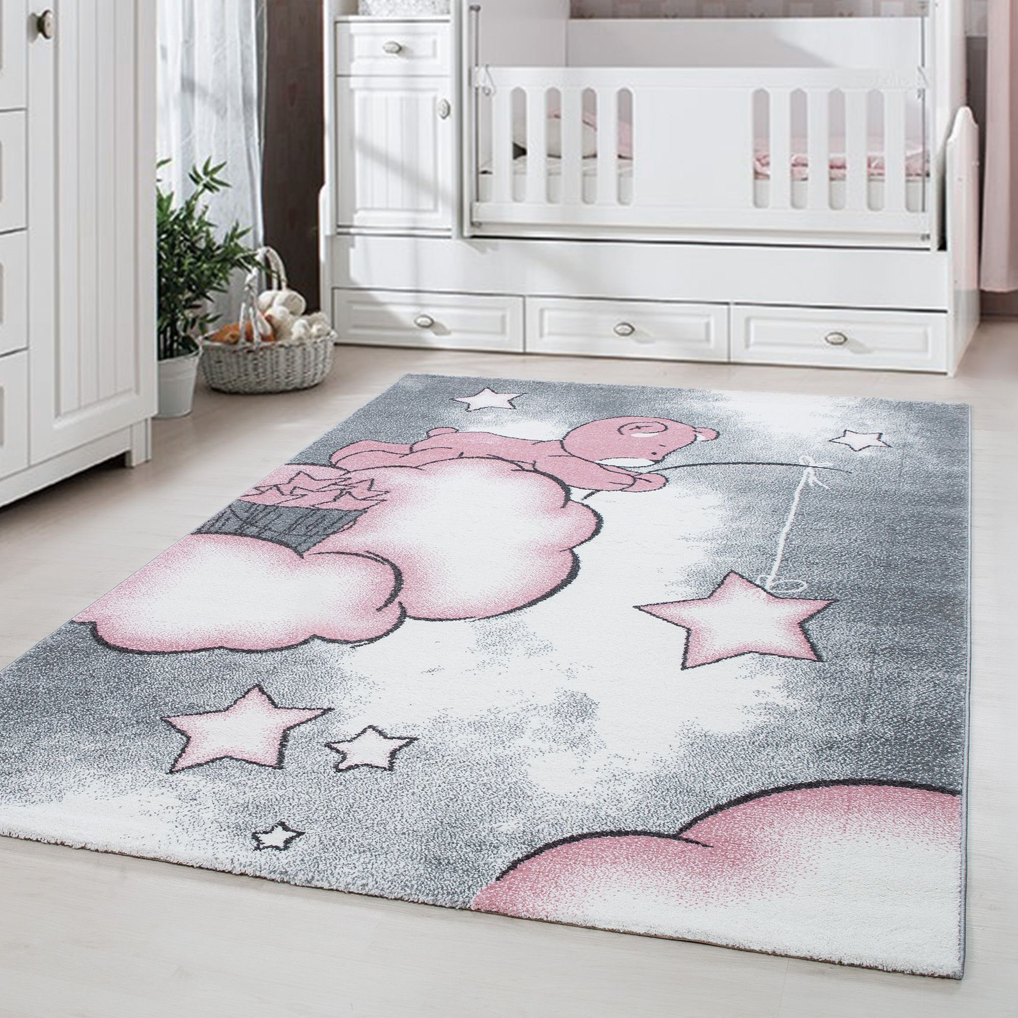 Bär-Design Carpetsale24, Rosa Kinderzimmer Bär Pflegeleicht Design, Kinderteppich 11 mm, Kinderteppich Rechteckig, Baby Höhe: Teppich