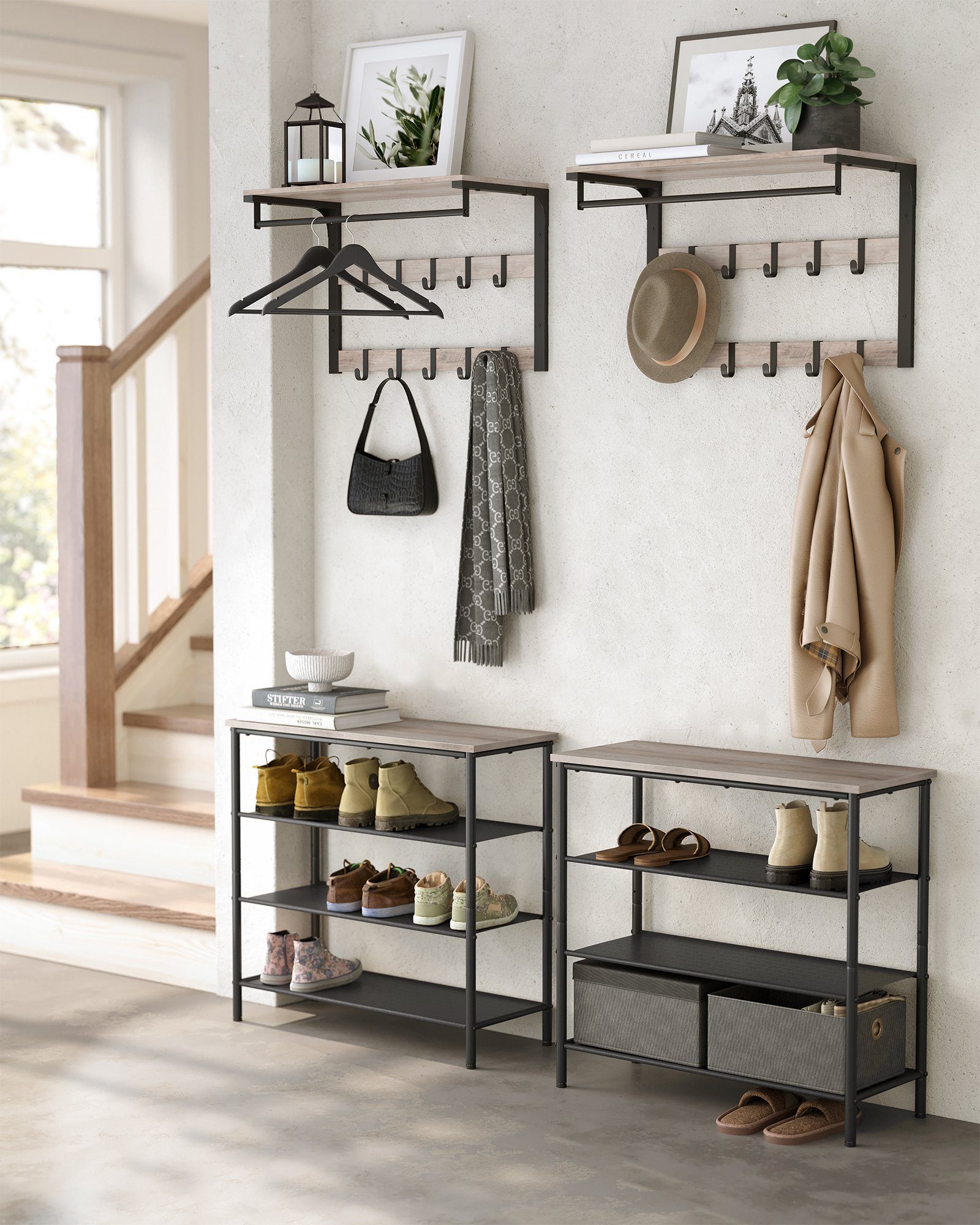 VASAGLE Wandgarderobe Wandregal mit 10 abnehmbaren Haken – Bild 4 von 5