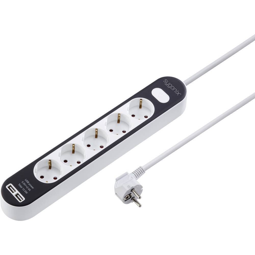Sygonix 5-fach-Steckdosenleiste mit 2x USB-A Anschlüssen SY-4538276 Steckdosenleiste, mit USB, mit Schalter