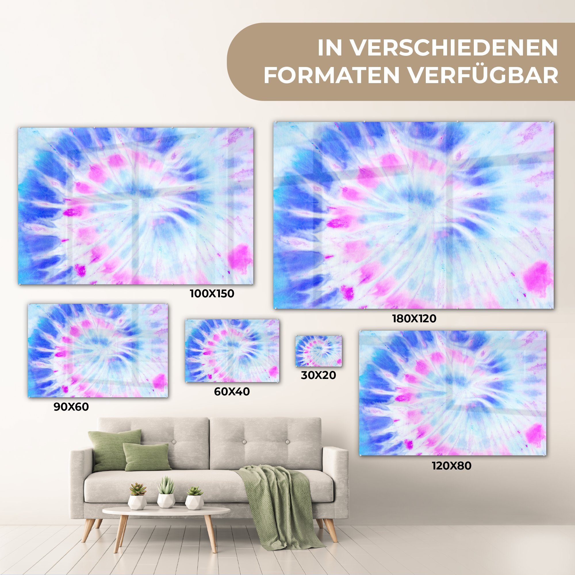 Bilder auf Glasbilder Foto Glas Wanddekoration - Acrylglasbild St), - - MuchoWow - Weiß, Krawattenfärbung Sommer auf (1 Glas Wandbild -