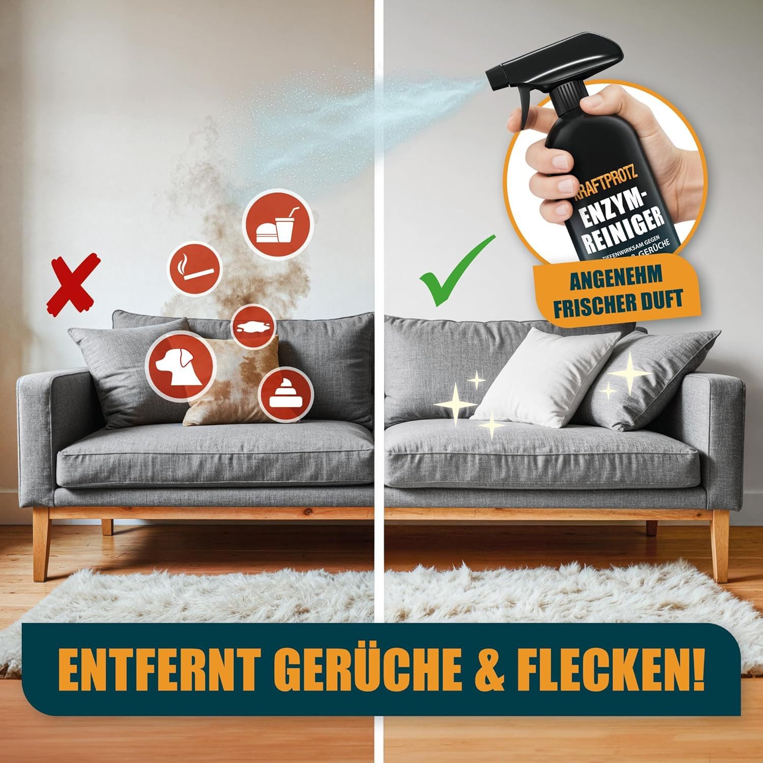 ARKA Biotechnologie GmbH Aquarien-Substrat Kraftprotz Enzymreiniger – Geruchsentferner & Fleckenentferner Spray