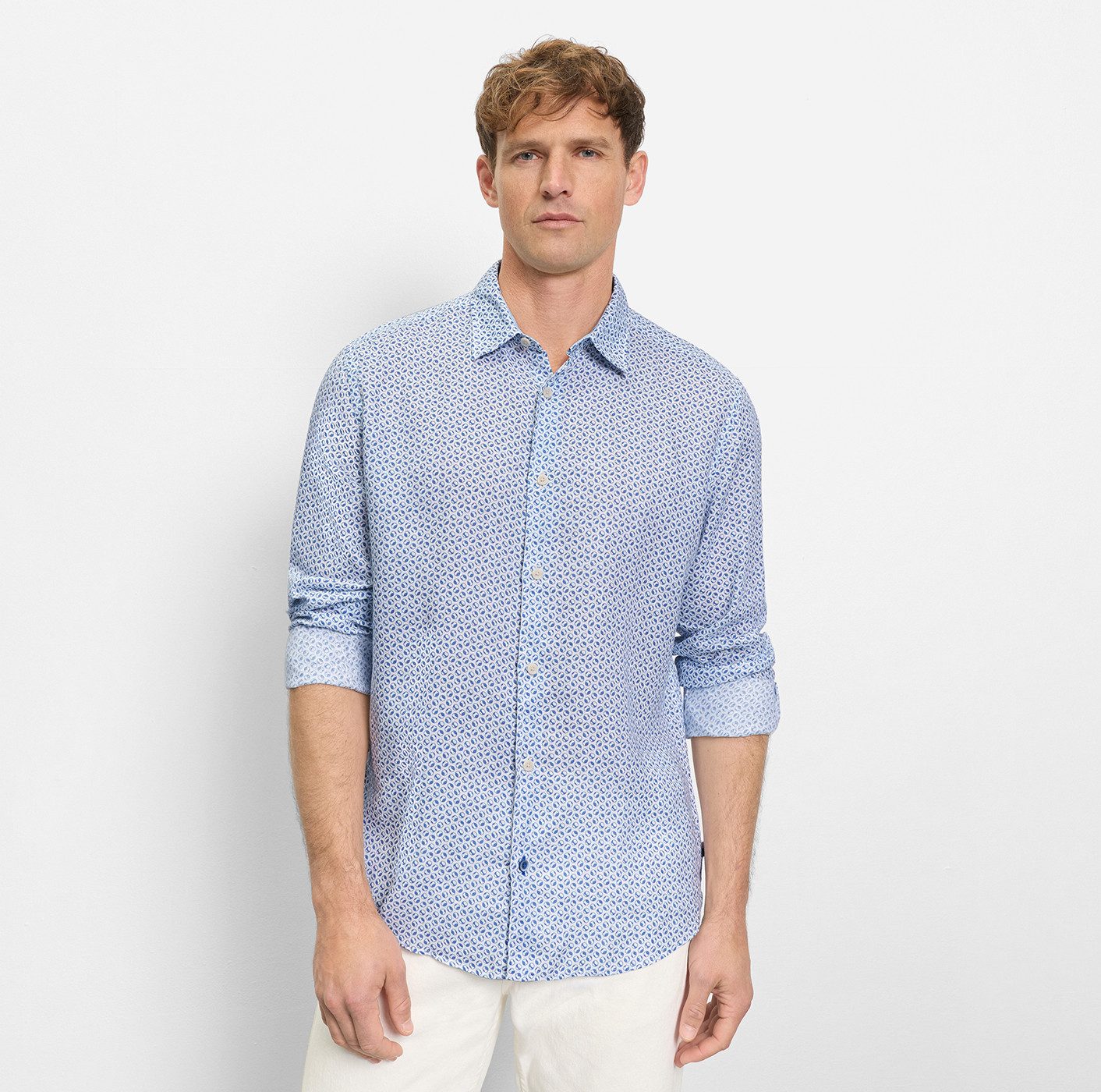 OLYMP Leinenhemd mit Minimal-Muster, aus Leinen, regular fit