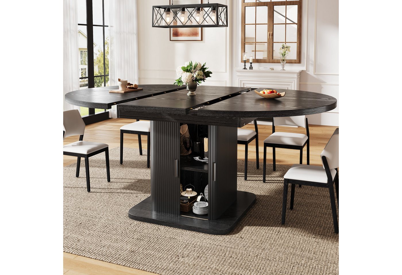 i@home Esstisch Ausziehbarer Esstisch mit Stauraum, Esstisch ausziehbar rund, Esszimmertisch ausziehbar,braun,110/150*110*75cm
