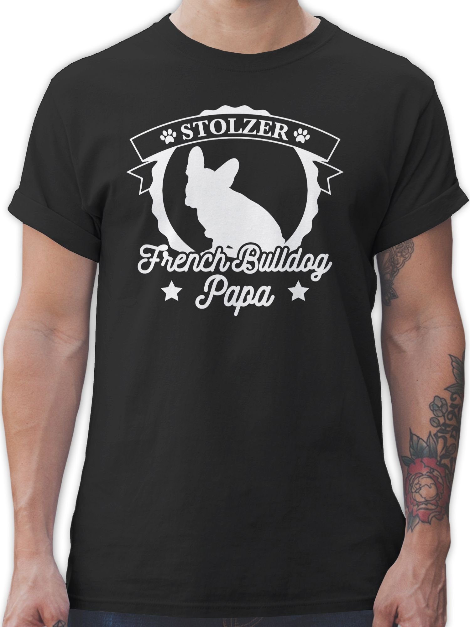 Papa T-Shirt 1 French für Geschenk Bulldog Schwarz Hundebesitzer Stolzer Shirtracer