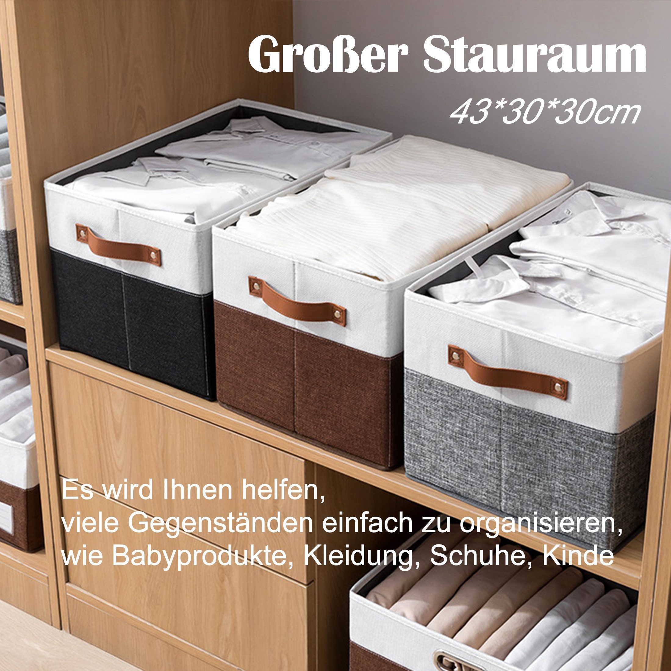 Fyrove Aufbewahrungsbox Faltbare 43x30x30 cm, 40L, mit Deckel & Griffen (für Kleidung & Spielzeug) – Bild 3 von 5