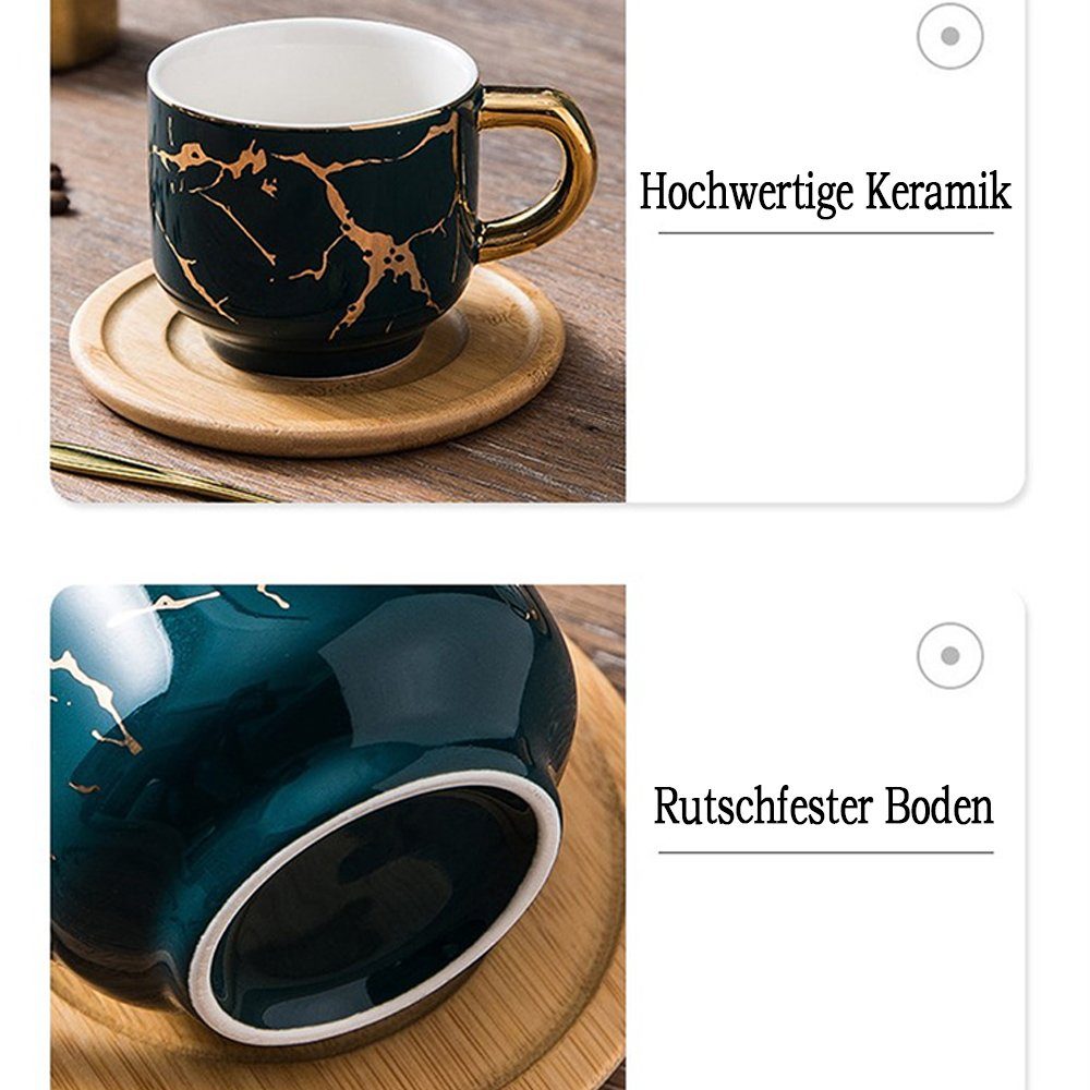 mit Löffel, Teetasse Ceramic Untertassen Cappuccinotasse und Grün Teetasse Set Dekorative Keramik-Kaffeetasse mit Kaffeeservice (1-tlg), Teetablett,