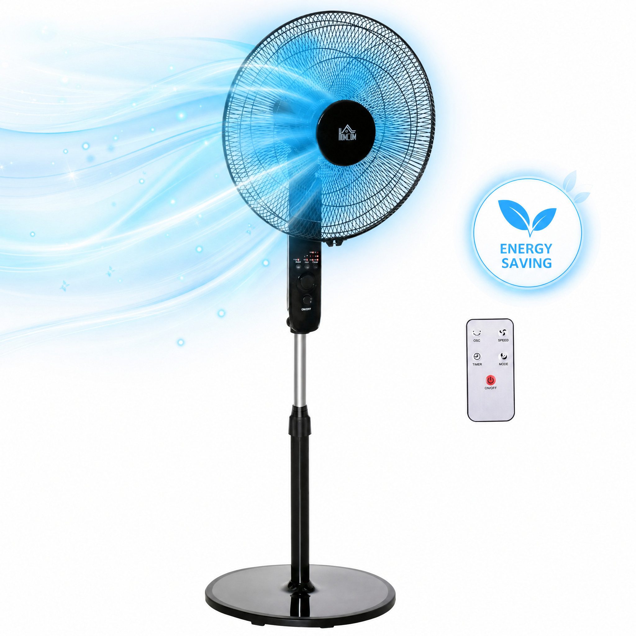 Standventilator mit Fernbedienung Höhenverstellbarer Ventilator 7,5h Timer 3 Stufen
