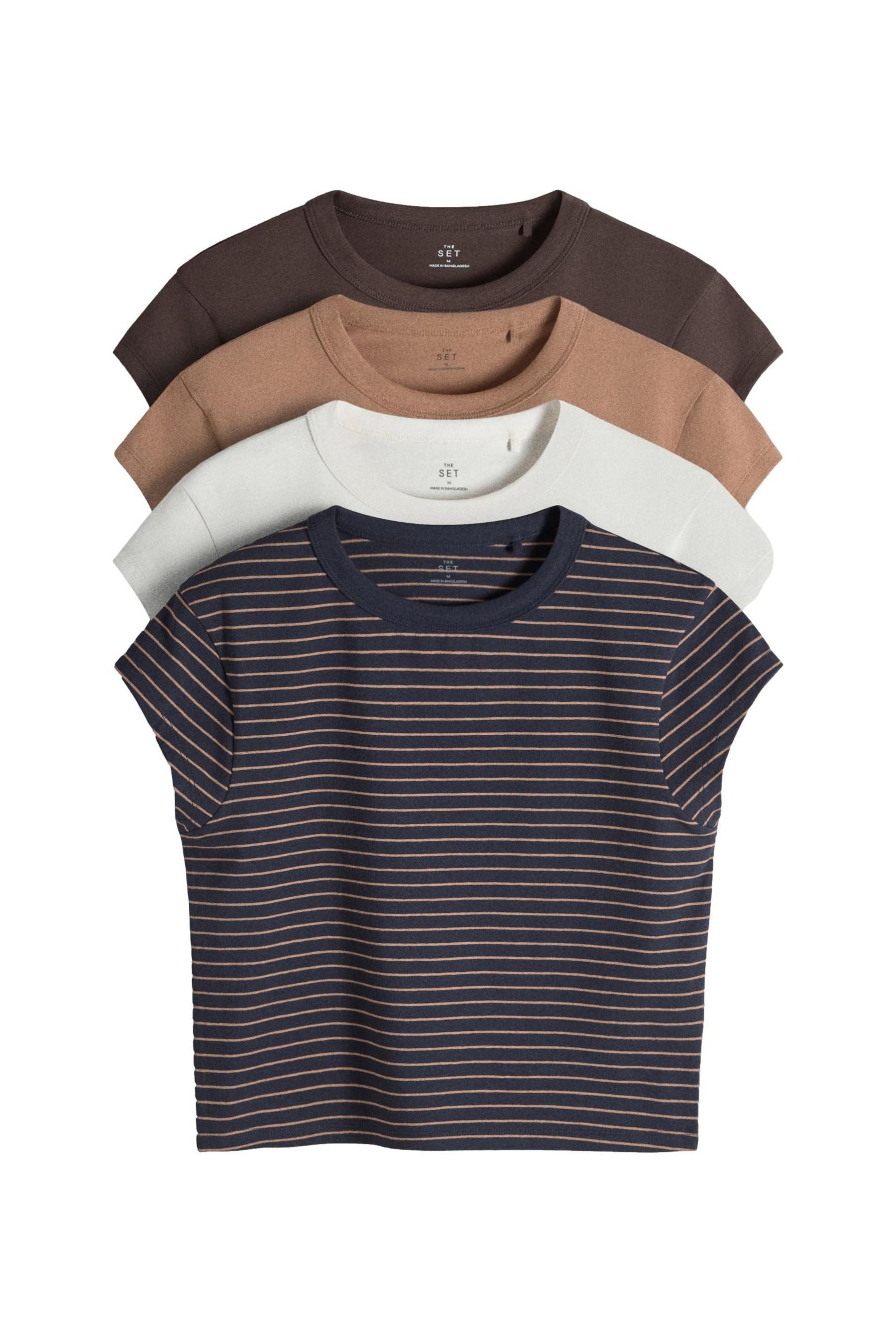 T-Shirt The Set Cropped T-Shirts tiefe Ärmel, 4er-Pack
