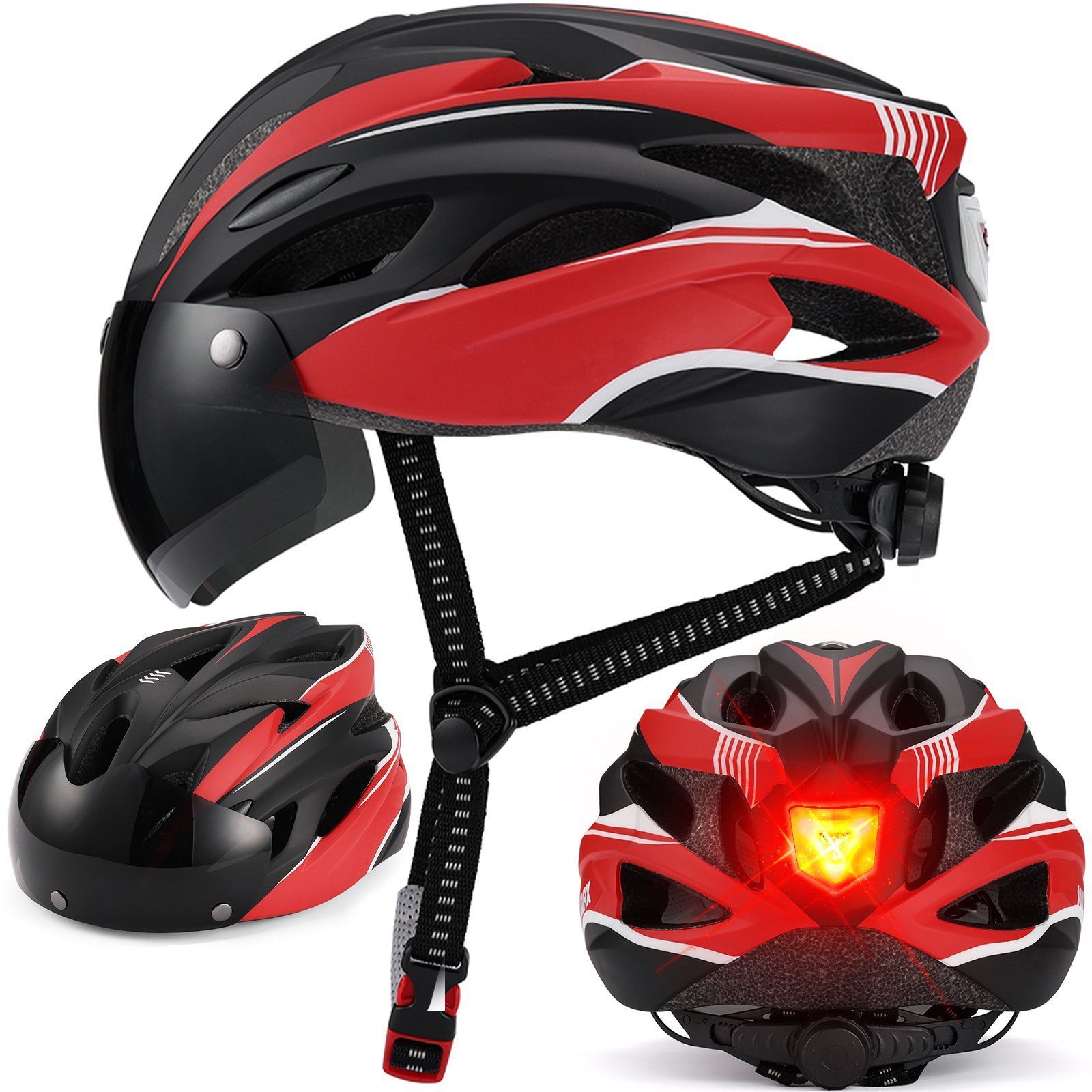 iceagle Fahrradhelm Fahrradhelm mit Licht Cityhelm Leichter Fahrradhelm (Leichter Fahrradhelm für Erwachsene – Fahrradhelm für Männer und Frauen, bequem mit Polstern, Leichter, Optimal Belüfteter & Stoßdämpfend, hochschützend), mit integrierter Sonnenblende, Antibakteriellen Polstern