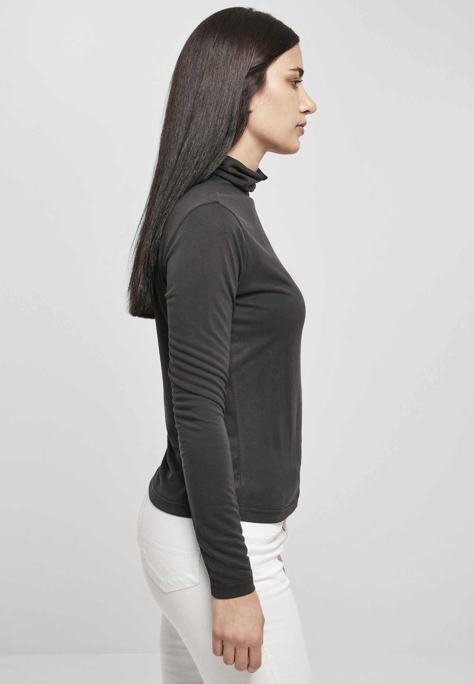 URBAN CLASSICS Langarmshirt (1-tlg) Modal Longsleeve Turtleneck black Damen Ladies