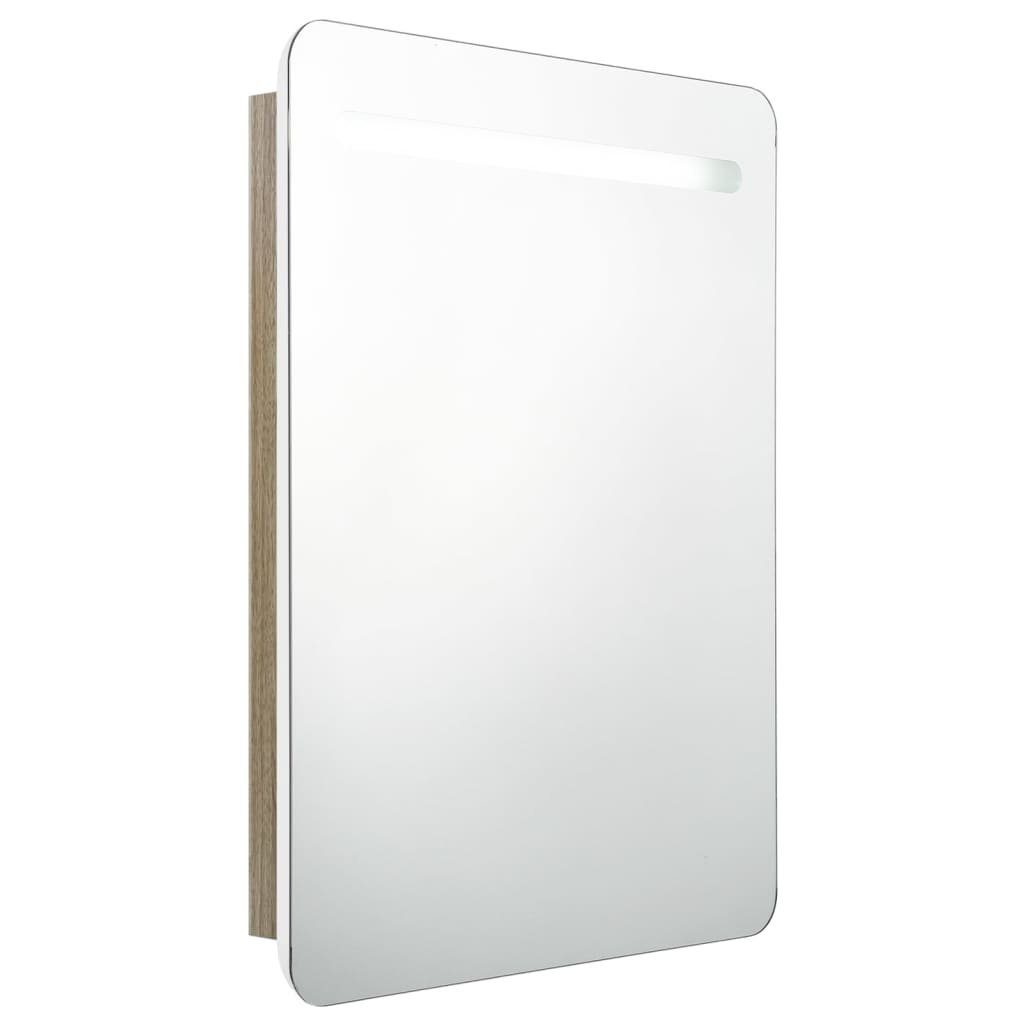 60x11x80 Weiß Eichefarben LED-Bad-Spiegelschrank (1-St) vidaXL Weiß Eichen-Optik und Badezimmerspiegelschrank und cm