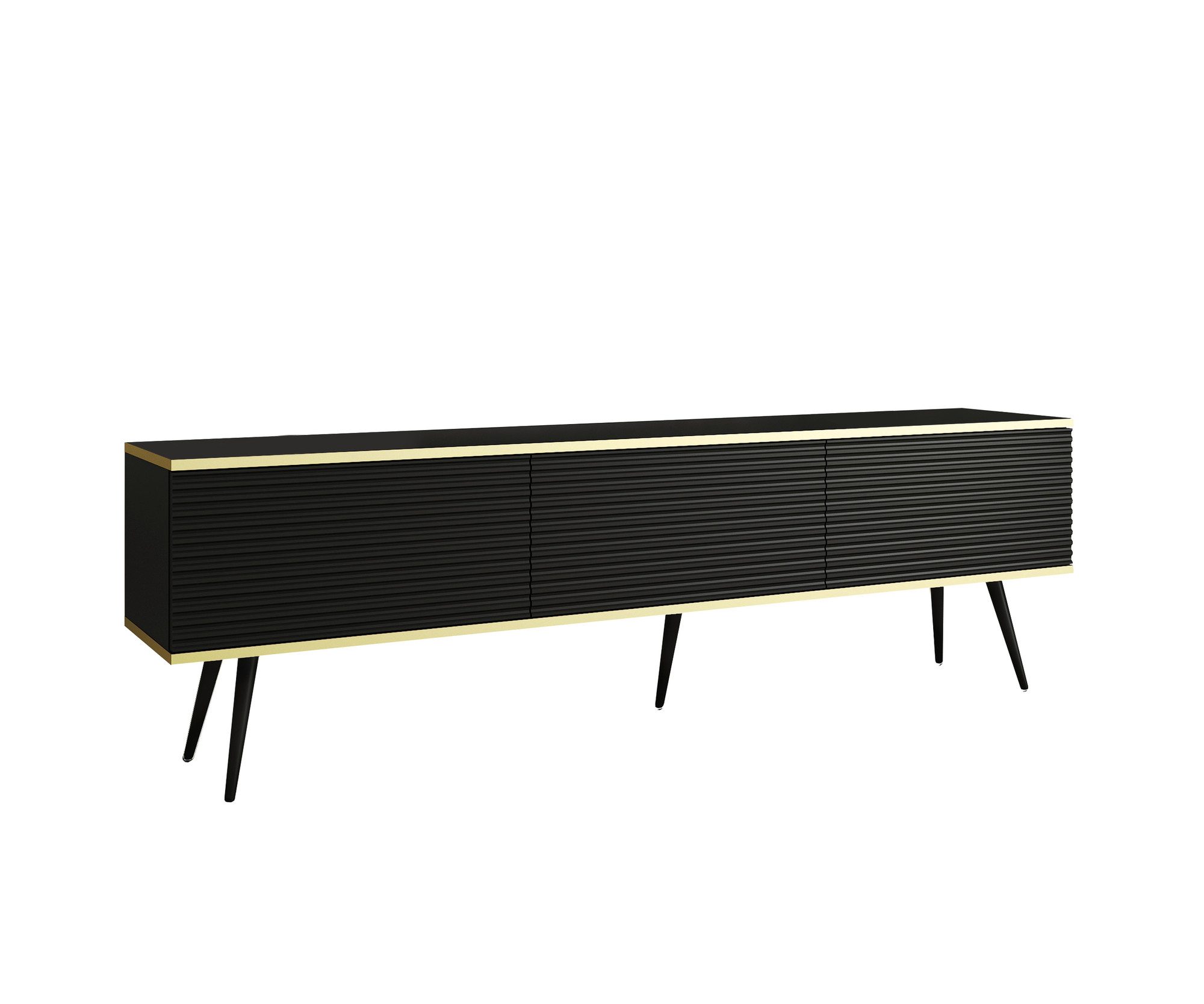 MOEBLO TV-Board Dayn Wave new (Lowboard Fernsehtisch TV Bank TV Tisch Fernseher Tisch TV Möbel, goldene/schwarze Metallbeine), 135/175x30x32