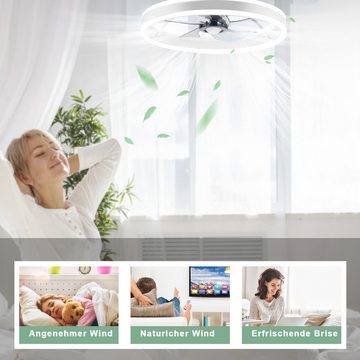 oyajia Deckenventilator 2-in-1 Deckenleuchte,50W LED Deckenlampe mit Fan 50cm,Deckenventilator, Intelligentem 3-Licht-Farbwechsel und 6 Geschwindigkeiten, Wohnzimmer