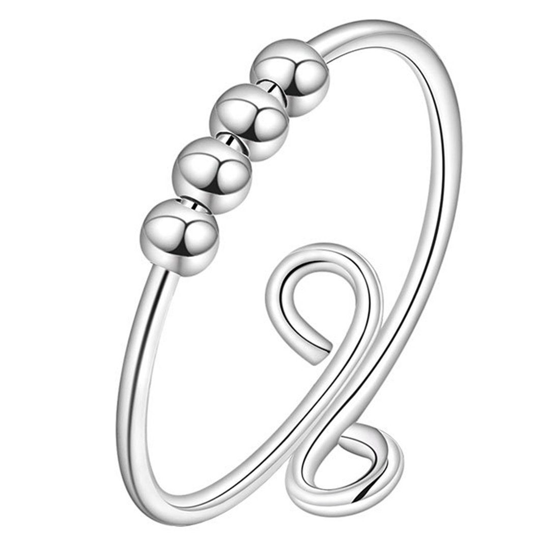 Haiaveng Fingerring S925 Silber Anti Angst Ringe,Damen mit Perlen Band Ring, Verstellbare Ringe,Schwenkring zur Spannungsentlastung