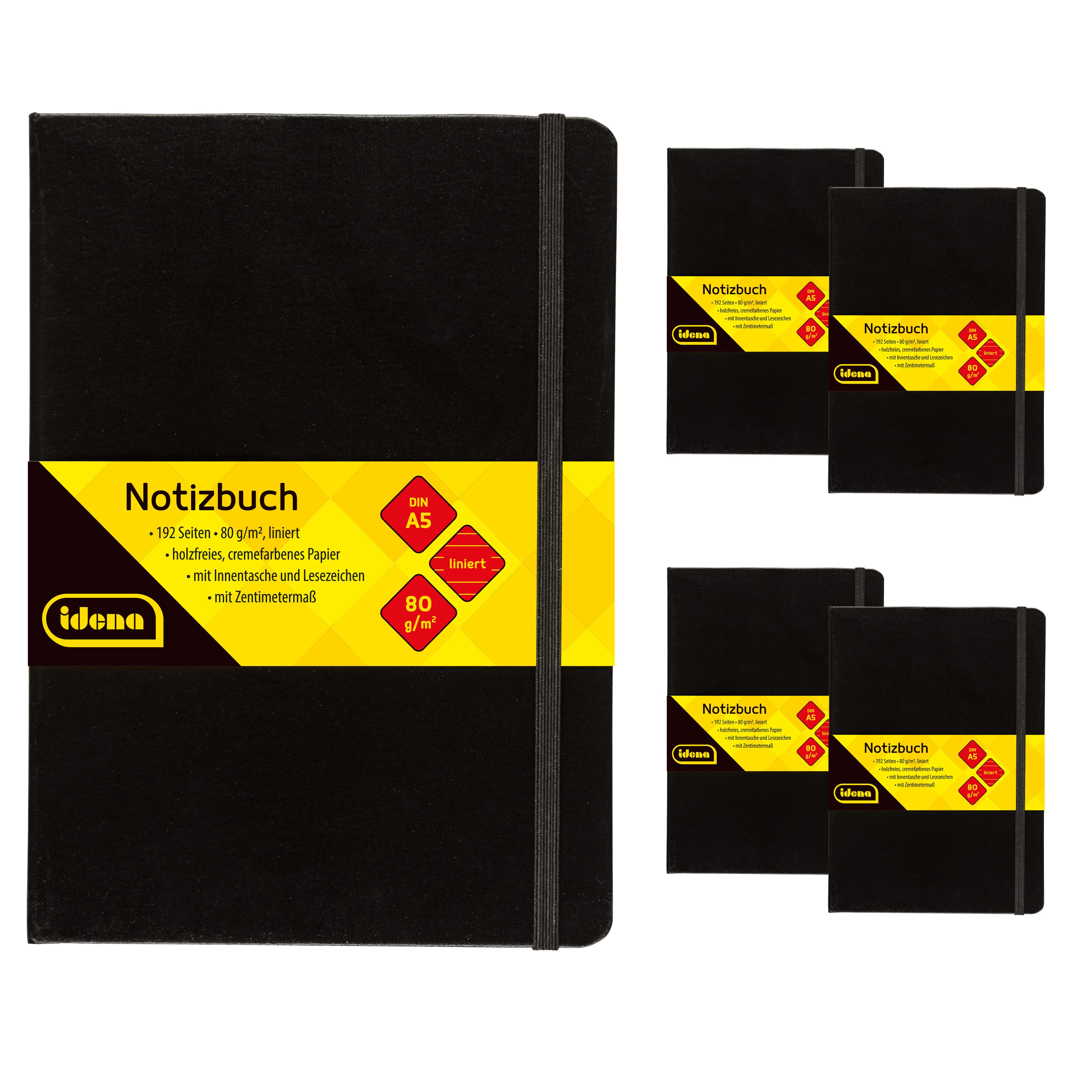 Idena Notizbuch Idena Bundle Notizbücher liniert 192 Seiten 80g/m² schwarz DIN A5 5