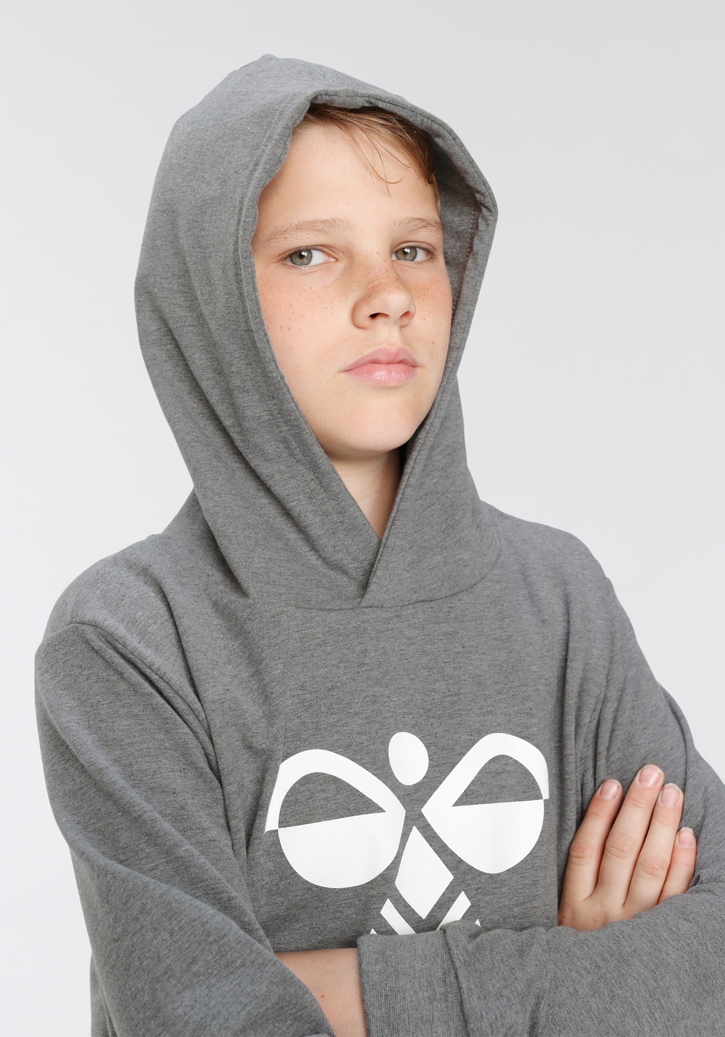 hummel Kapuzensweatshirt HMLCUATRO - (1-tlg) Kinder grau HOODIE für