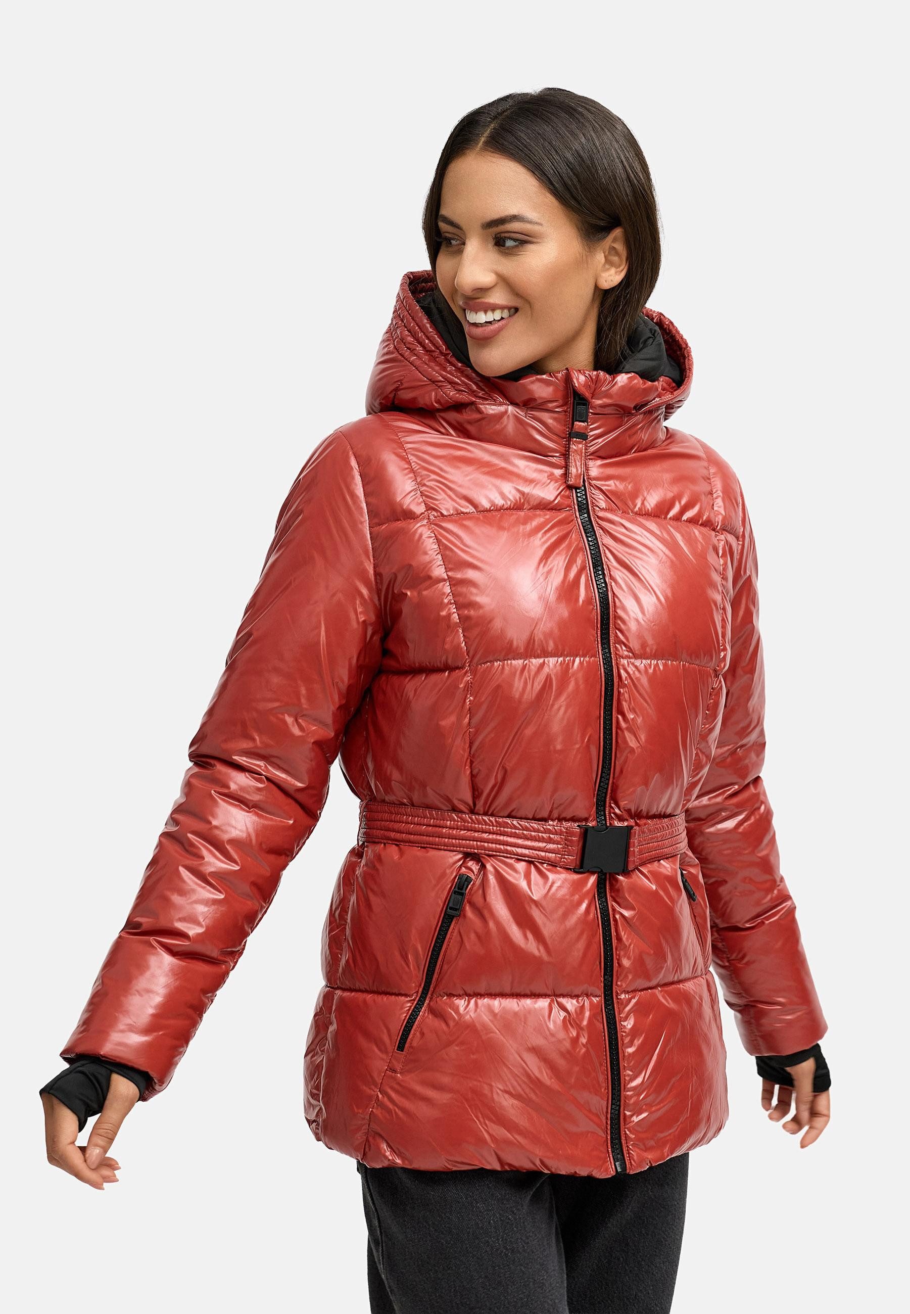 Navahoo Steppjacke Eisglanz 14 Glänzende Damen Winterjacke mit Taillengürtel