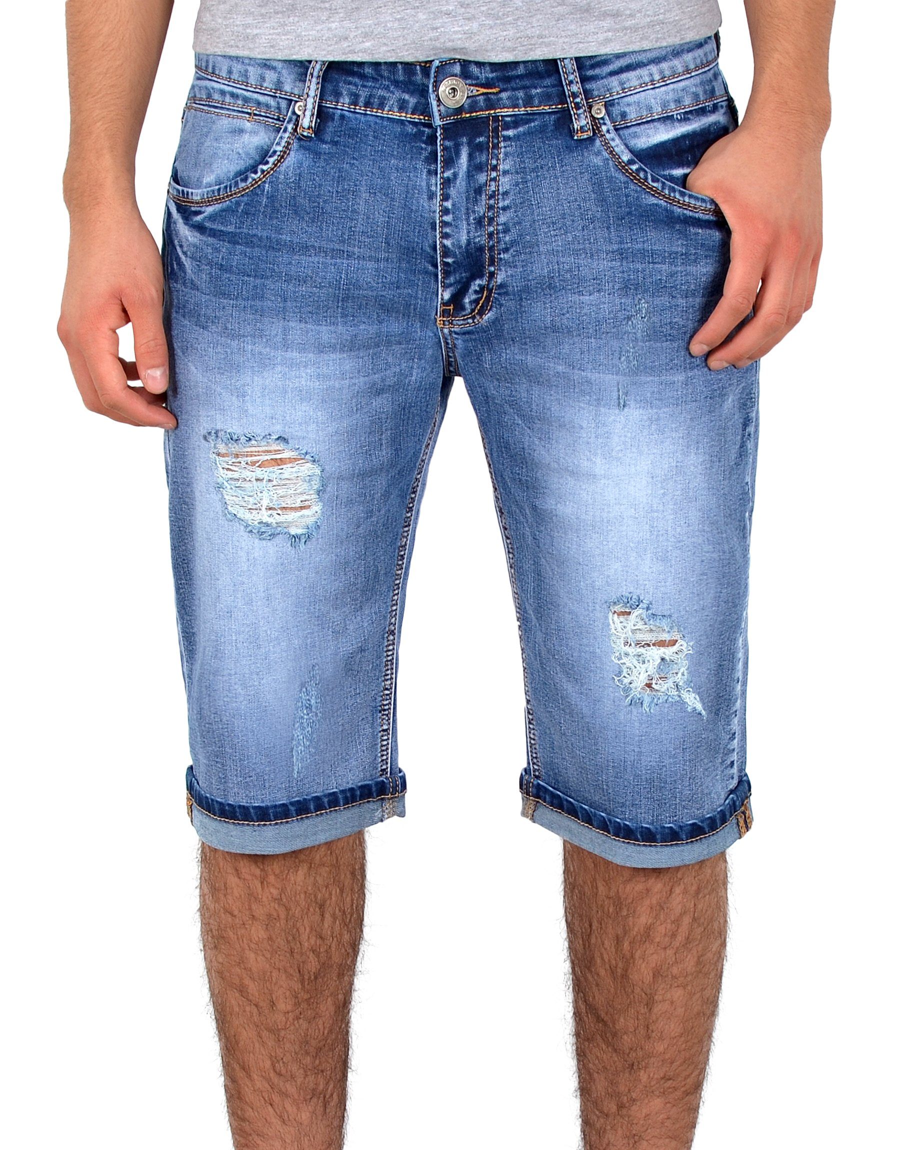 ESRA Jeansshorts A362 Herren Jeans Capri im Herren kurze Hellblau Shorts Destroyed Herren Jeans Regular / mit Hose, für kurze Look, Jeanshose, Capri Herren Jeans Jeansshorts Destroyed Jeanshose Capri Jeans Herrren Rissen Comfort Herren kurze Herren Hose mit Plussize Shorts, Straight Große Hose bis Stretch, Übergröße Shorts A384 Größe, Sommer