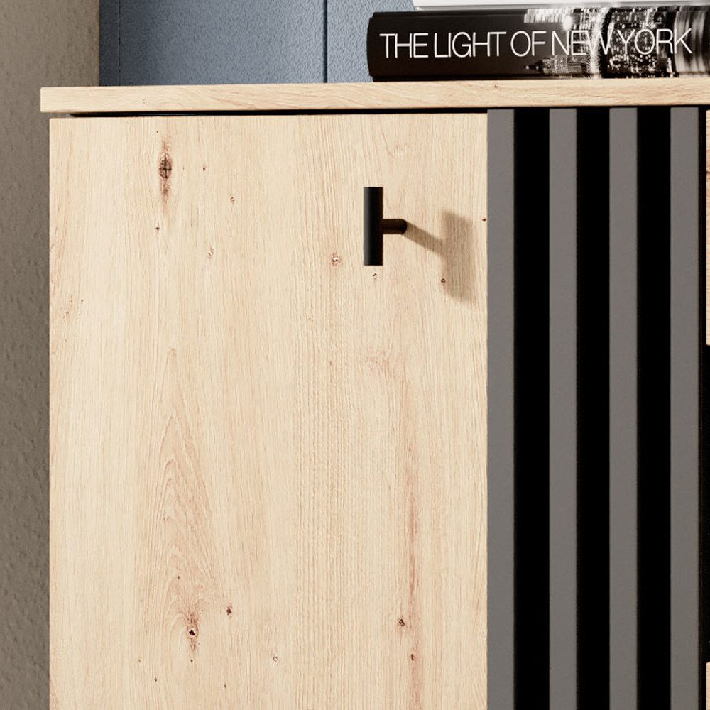 Lomadox Wohnzimmer-Set MATTAWA-167, (Mega-Spar-Set, 4-St., Couchtisch Highboard Lowboard Sideboard), Wohnwand, Eiche Dekor mit Couchtisch und Beleuchtung – Bild 3 von 5
