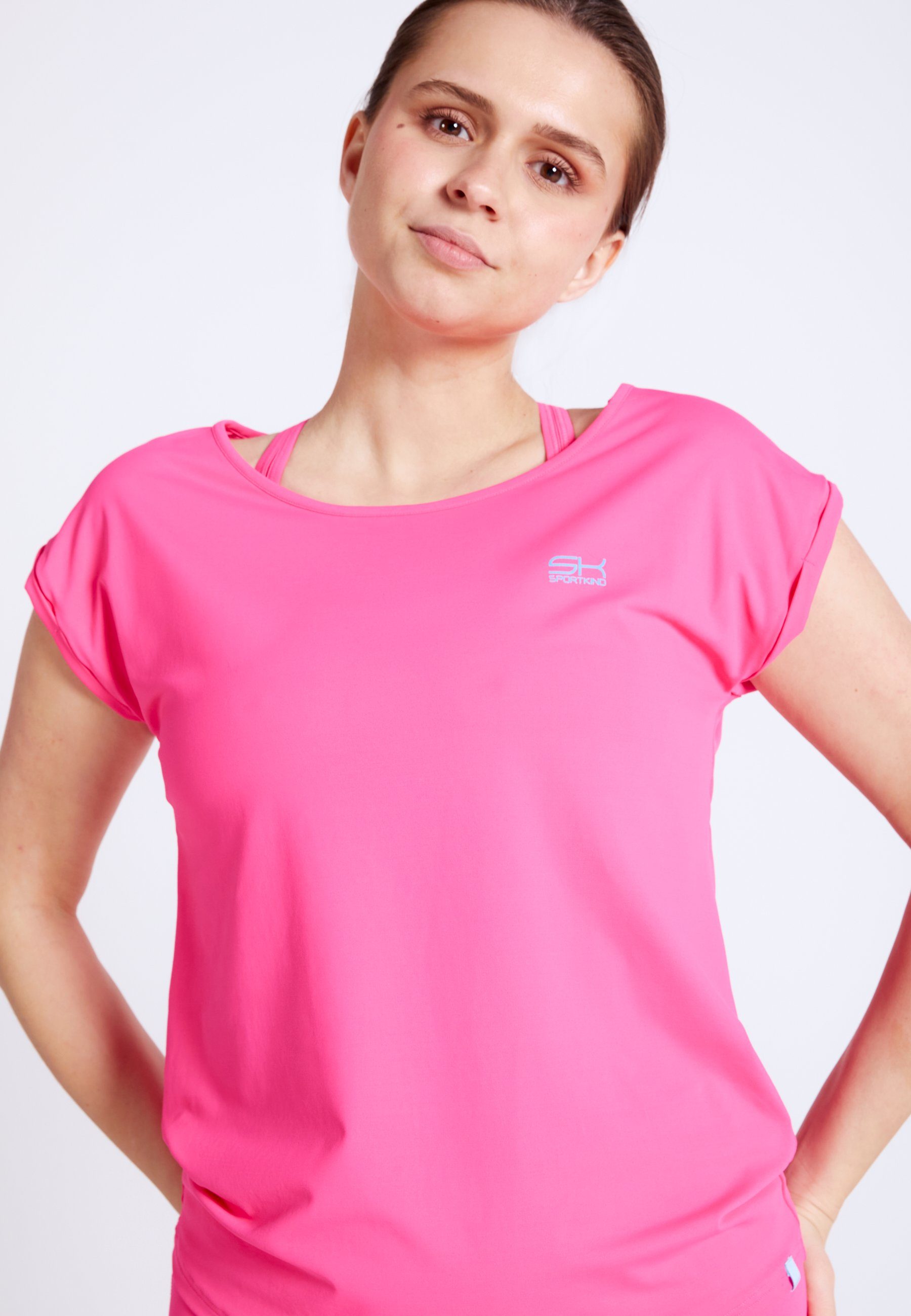 Funktionsshirt Mädchen & SPORTKIND Tennis pink Shirt Fit hibiscus Loose Damen