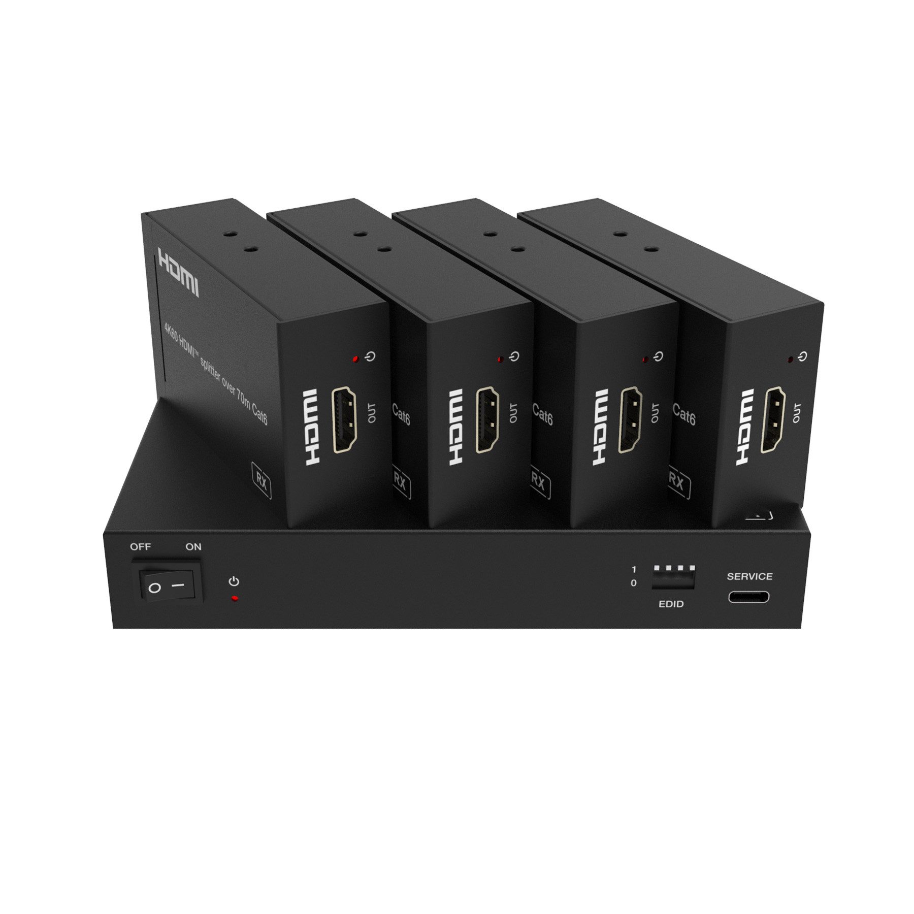 FeinTech HDMI-Splitter FeinTech SX430 HDMI 2.0 Splitter 1 In 4 Out over CAT Extender, 60m Reichweite, 4K 60Hz, Loop Out